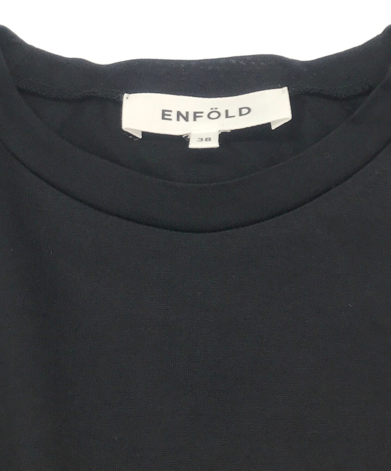 ENFOLD (エンフォルド) ソフトシルケット天竺 スクエアドレープ Tシャツ ブラック サイズ:38