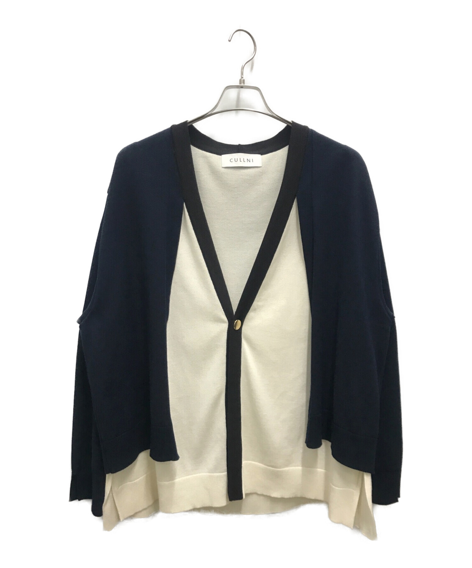 中古・古着通販】CULLNI (クルニ) LAYERED CARDIGAN ネイビー×ホワイト