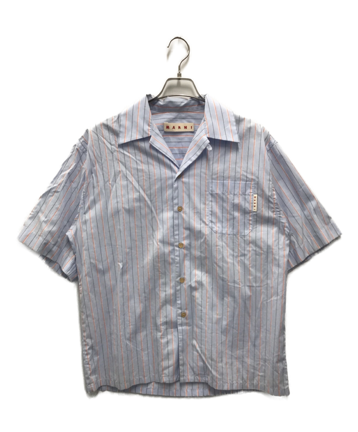 MARNI (マルニ) オーガニックコットンポプリンストライプオープンカラーS/Sシャツ ブルー サイズ:46