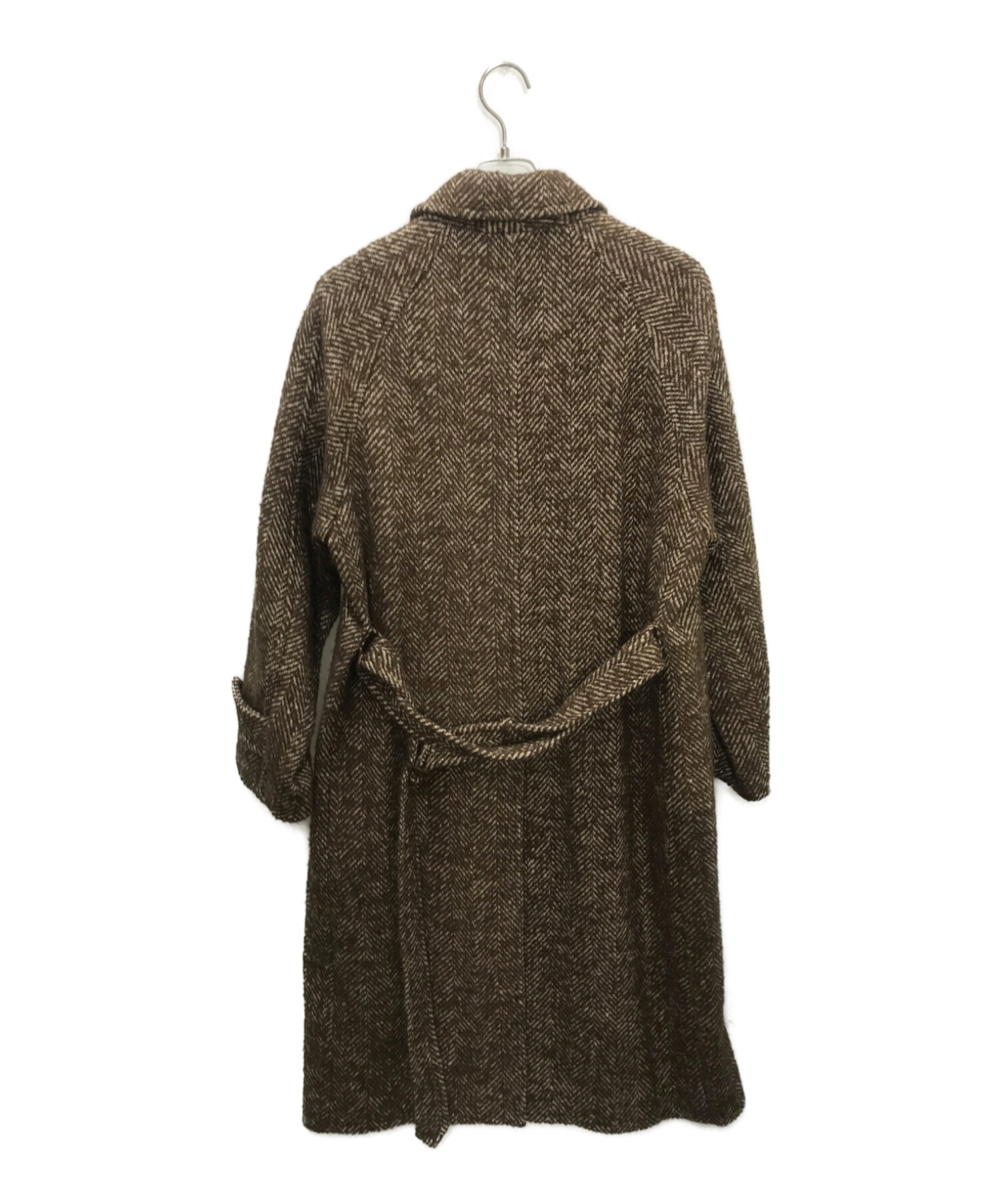 AURALEE (オーラリー) WOOL ALPACA HERRINGBONE TWEED SOUTIEN COLLAR COAT ブラウン サイズ:3