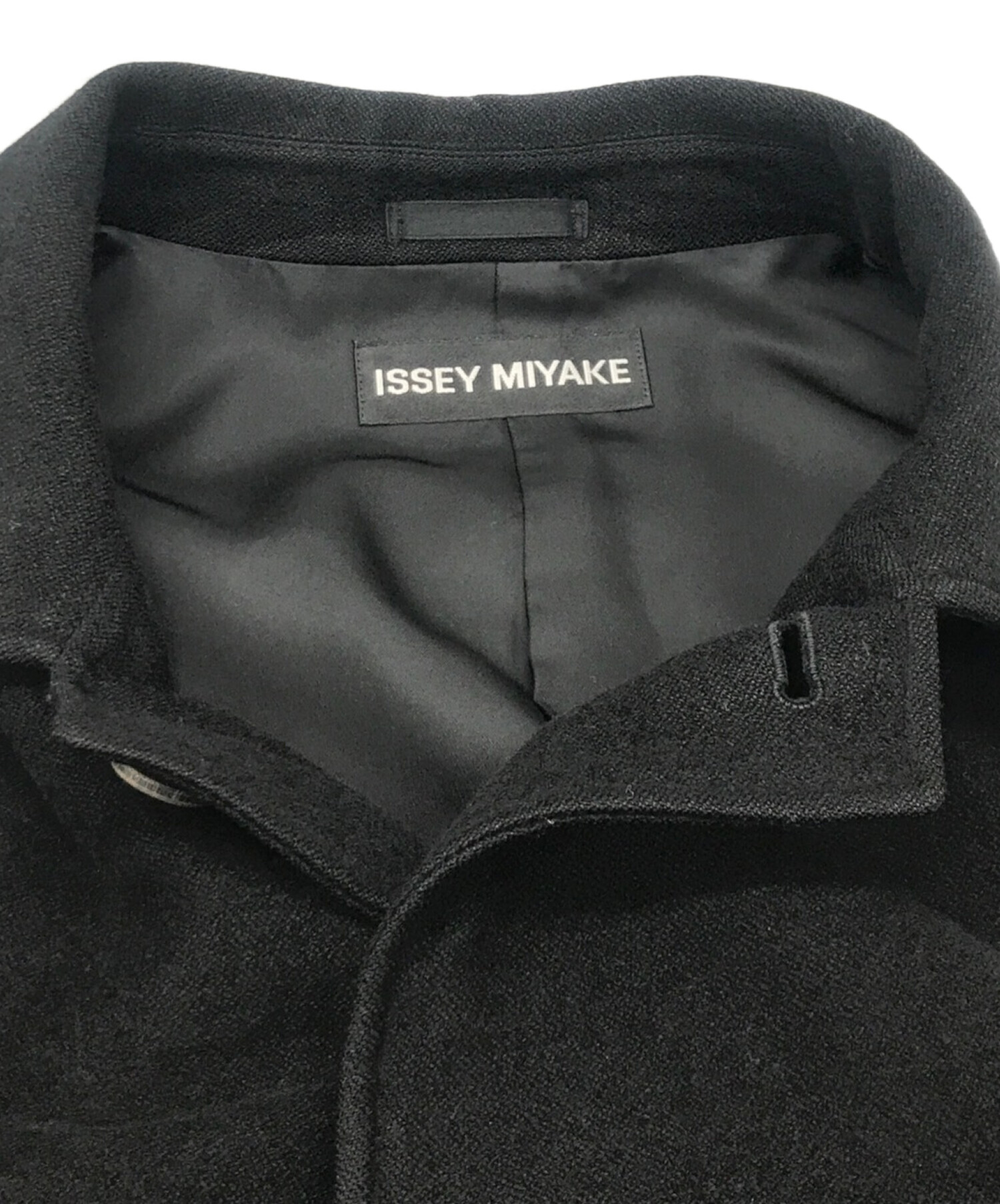 ISSEY MIYAKE (イッセイミヤケ) ウールシルクステンカラーコート ブラック サイズ:3