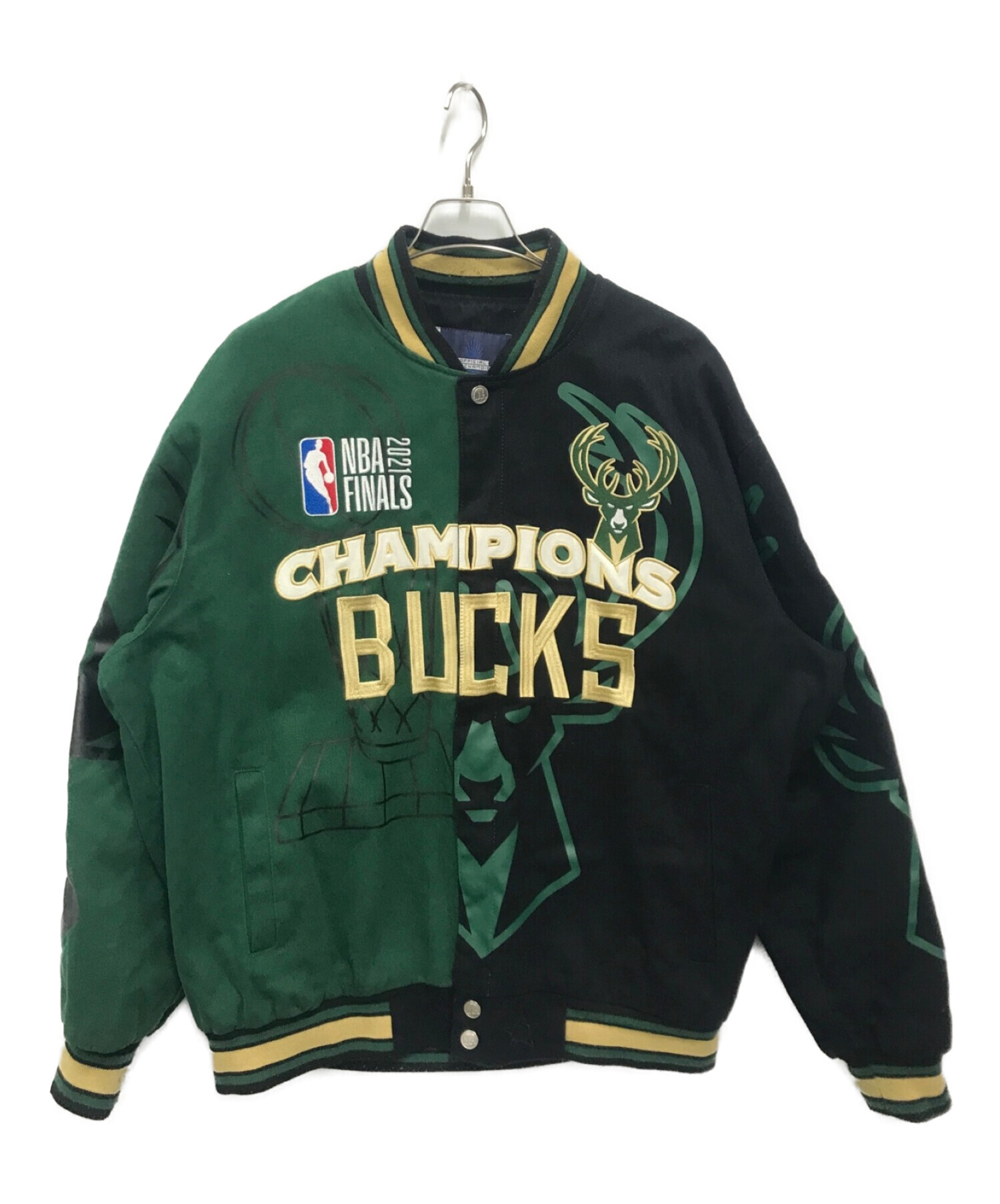 JH design (ジェイエイチデザイン) NBA (エヌビーエー) 2 Tone Milwaukee Bucks Varsity Jacket  グリーン×ブラック サイズ:XL