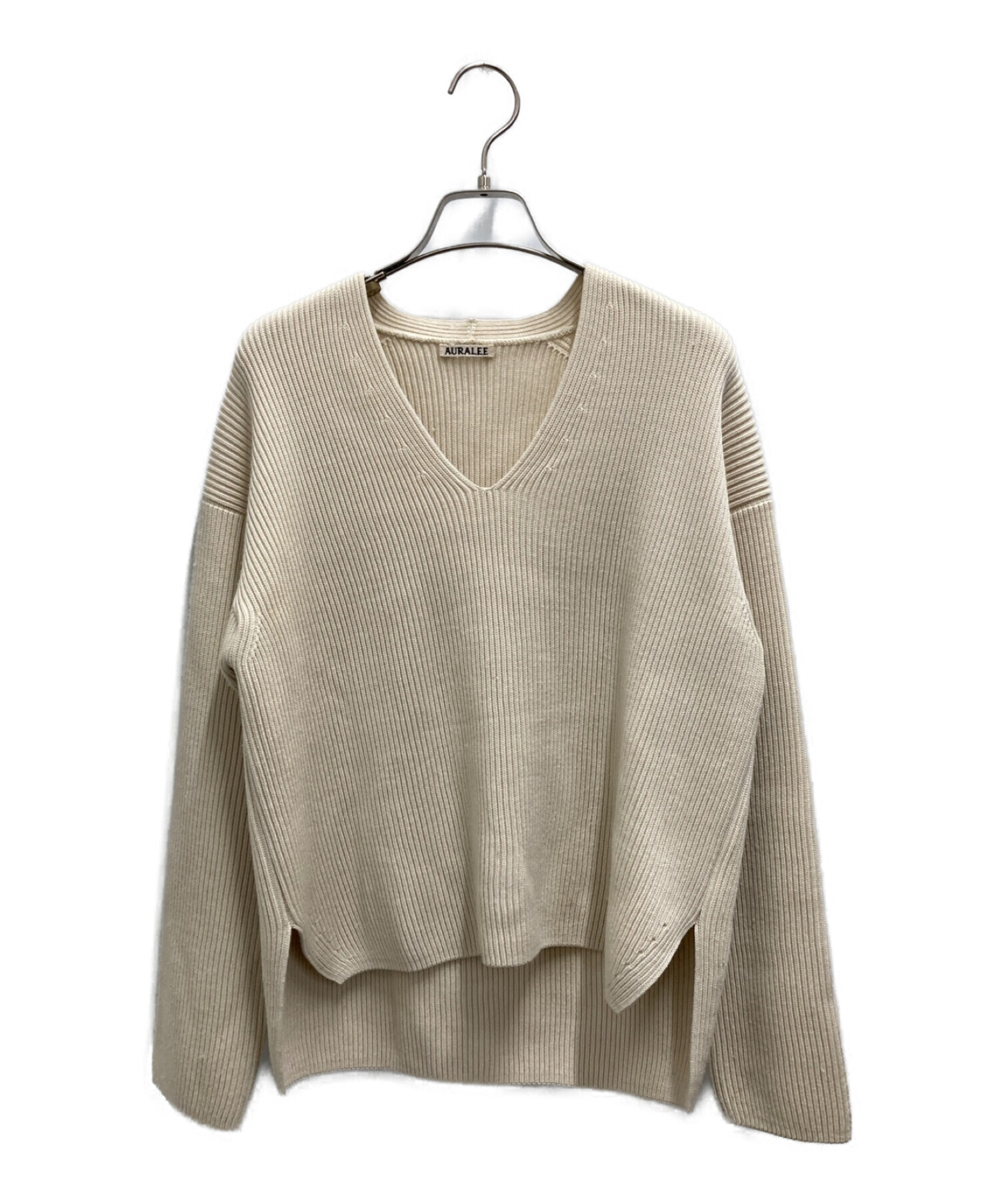 AURALEE (オーラリー) SUPER FINE WOOL RIB KNIT V NECK P/O ベージュ