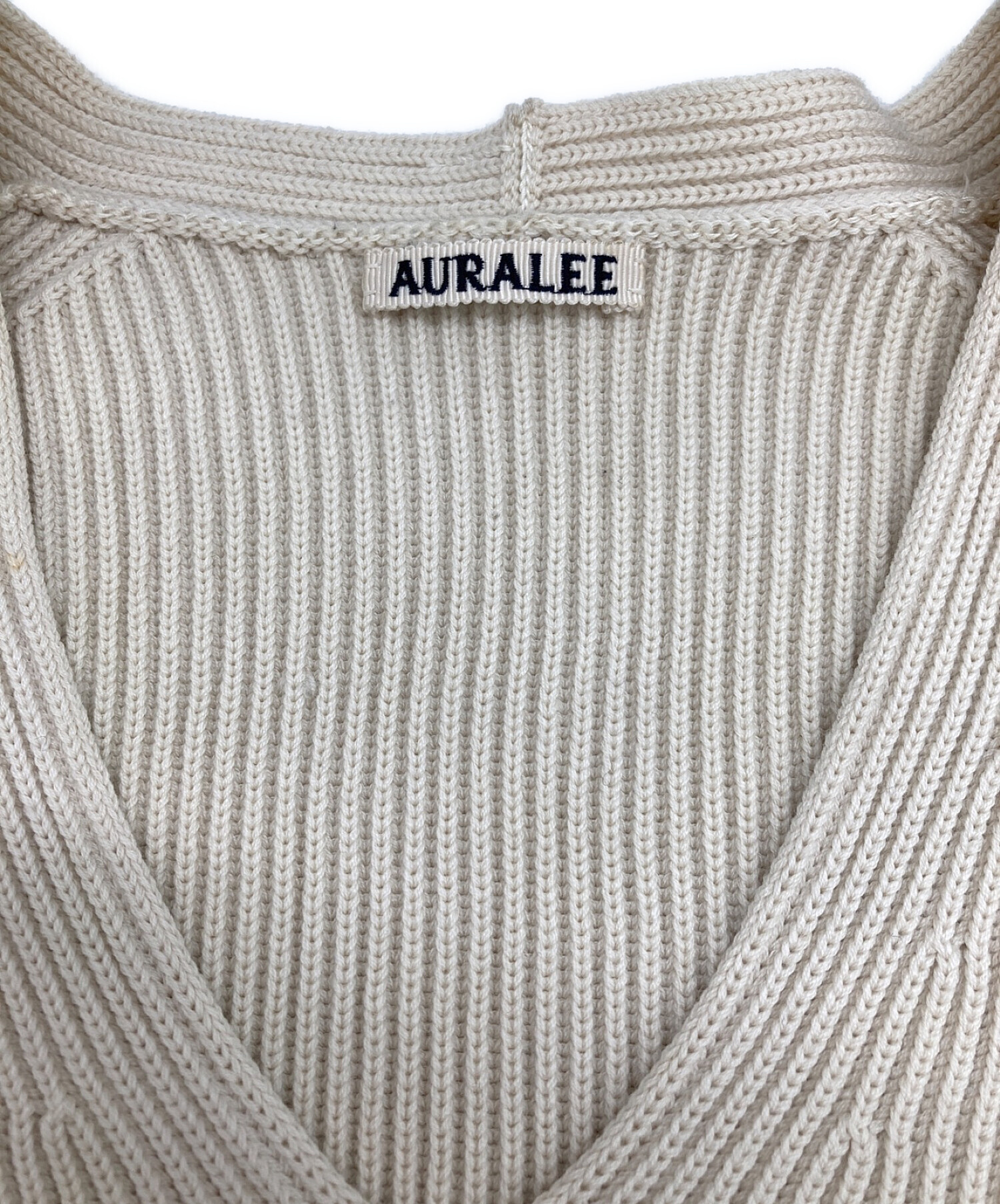 AURALEE (オーラリー) SUPER FINE WOOL RIB KNIT V NECK P/O ベージュ