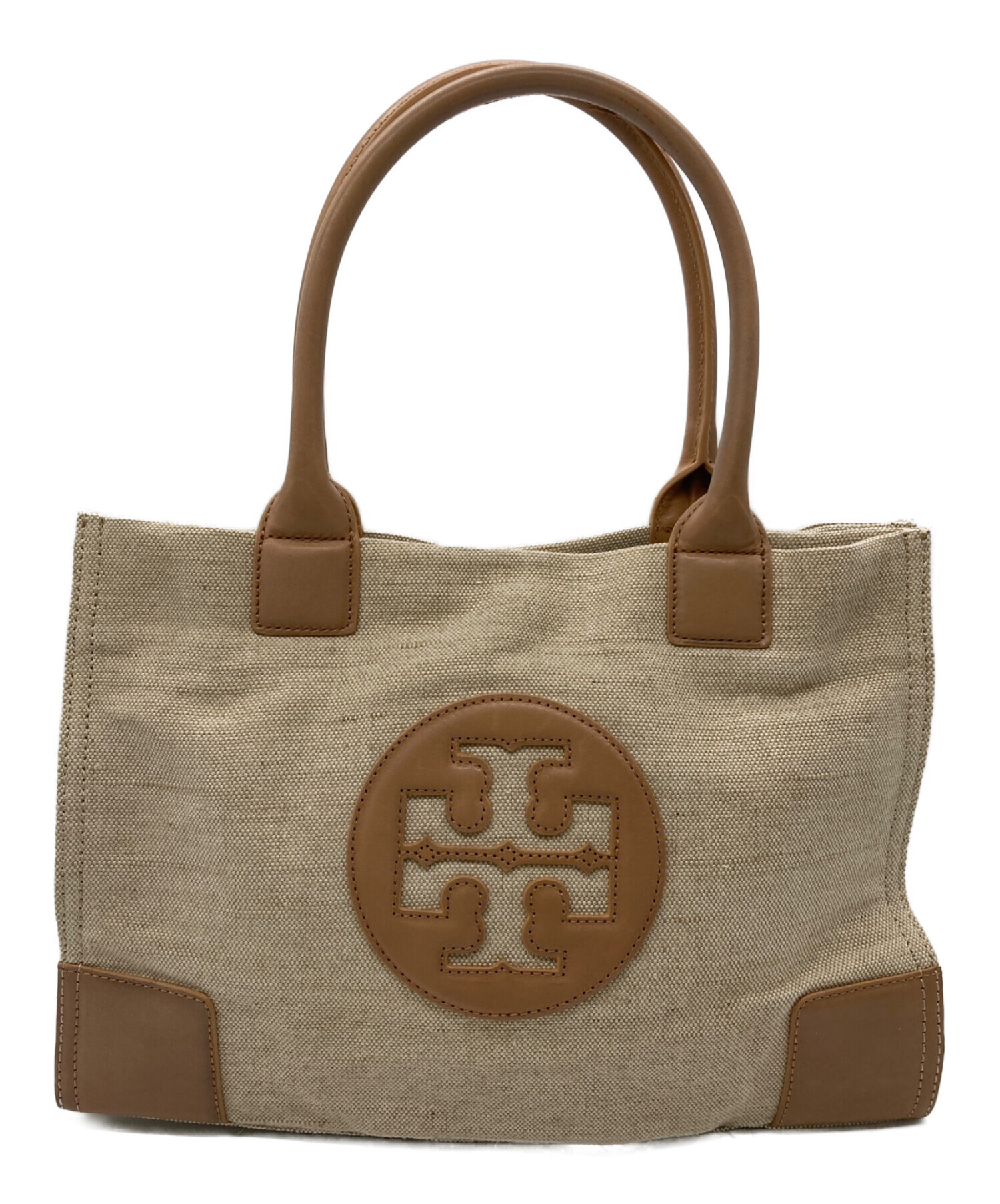 TORY BURCH (トリーバーチ) レザーキャンバスリネントートバッグ ベージュ