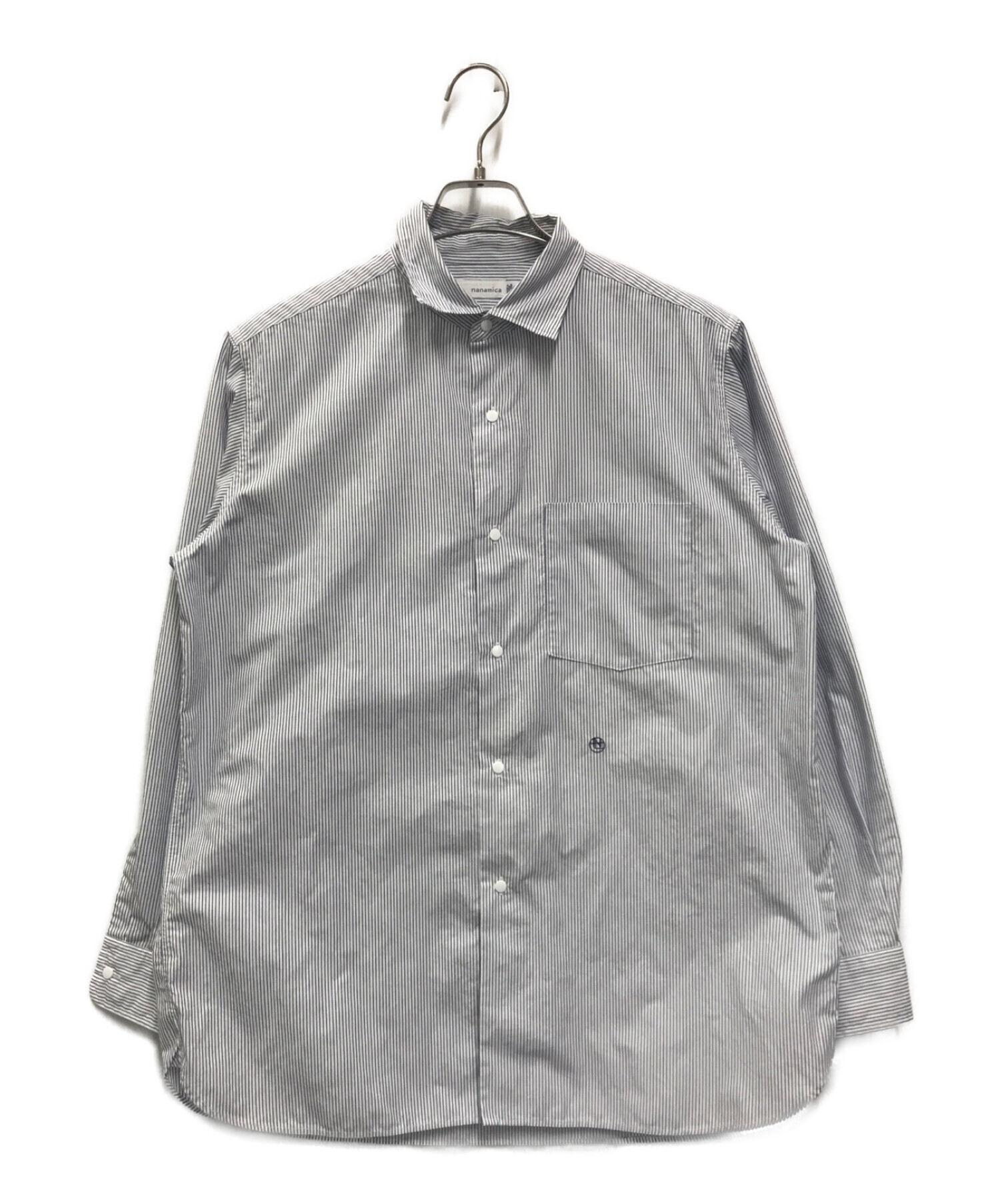 nanamica (ナナミカ) Regular Collar Stripe Wind Shirt ホワイト×ネイビー サイズ:XS
