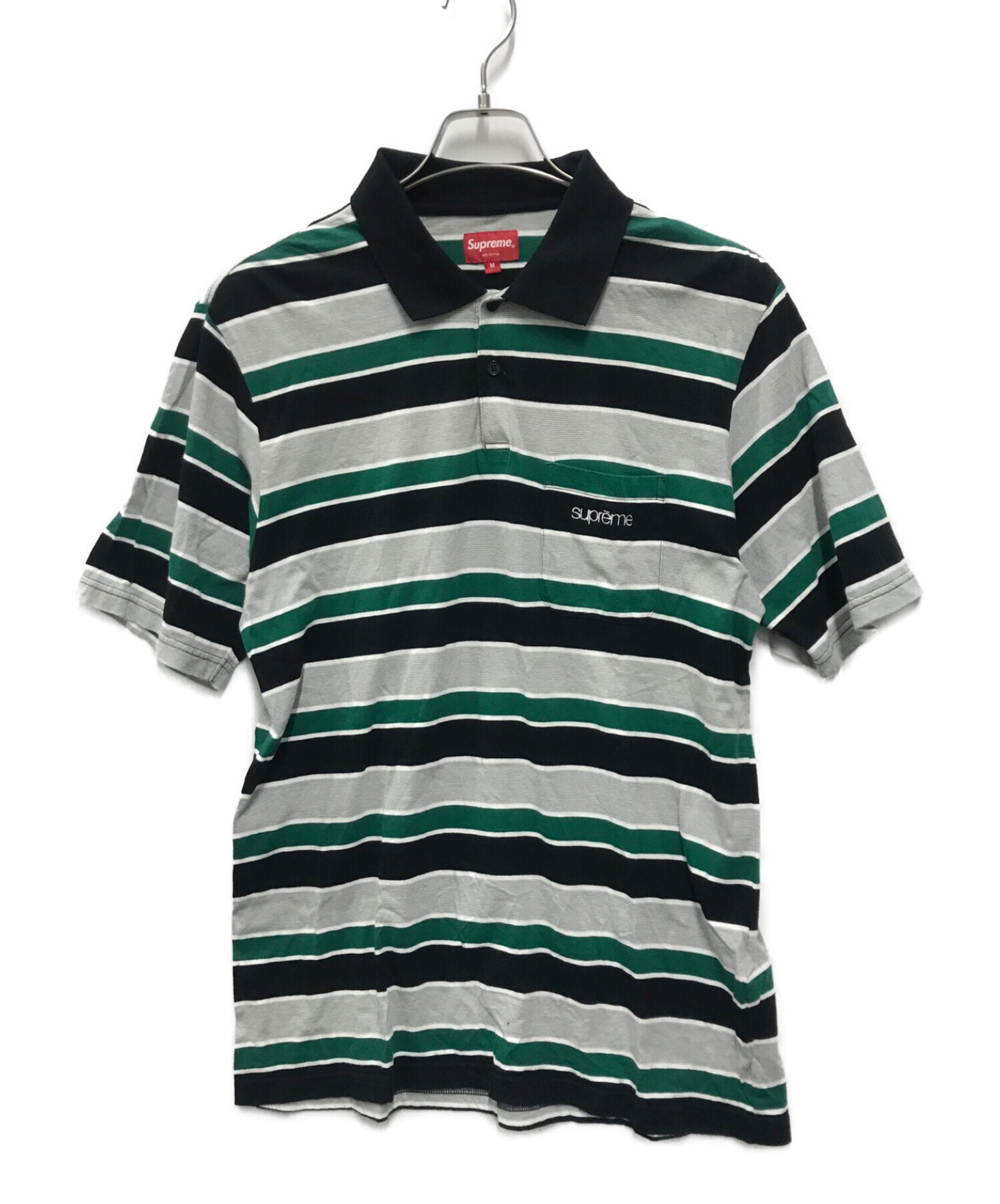 SUPREME (シュプリーム) Classic Logo Stripe Polo グリーン サイズ:M