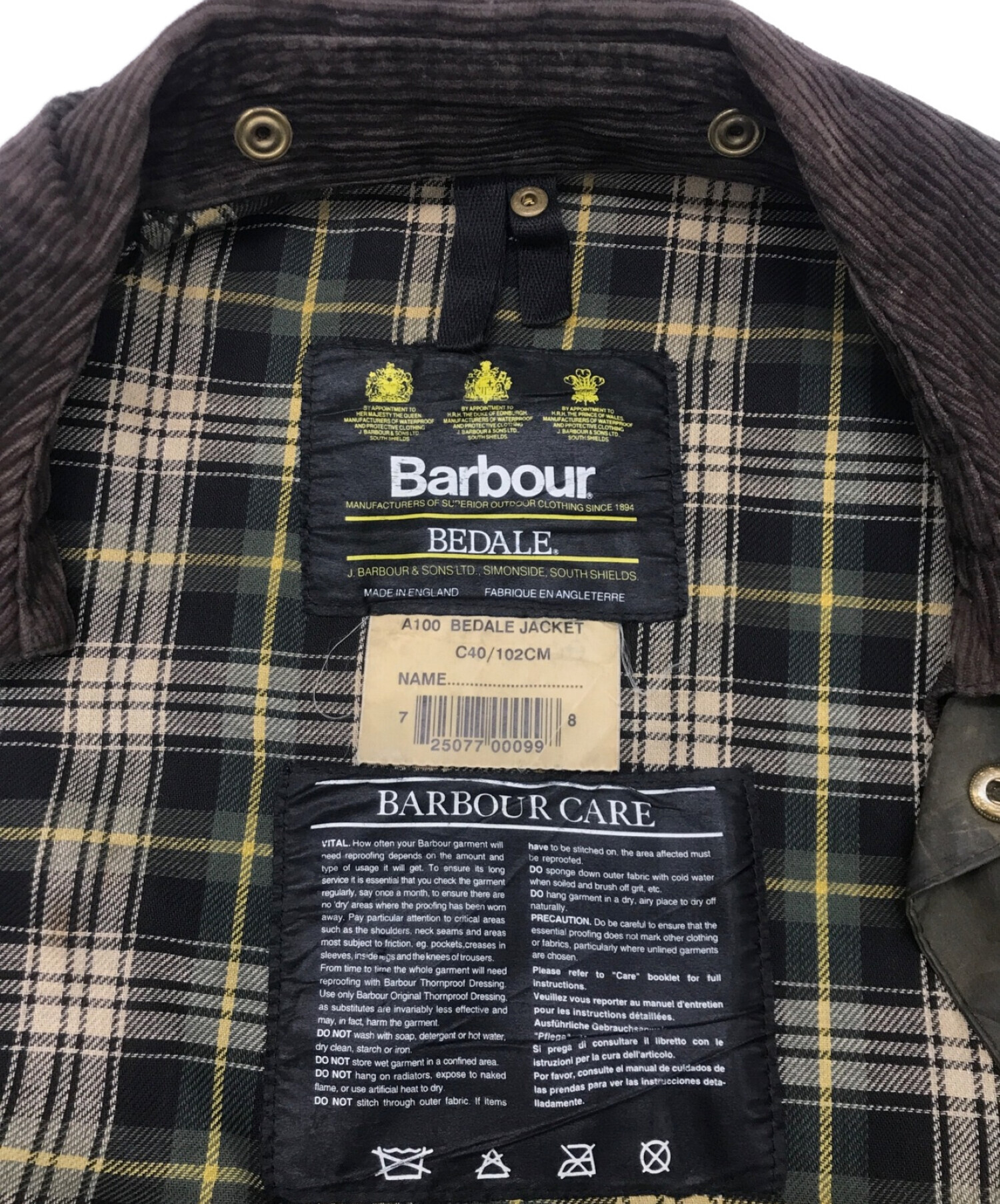 Barbour (バブアー) A100 BEDALEオイルドジャケット オリーブ サイズ:C40/102CM
