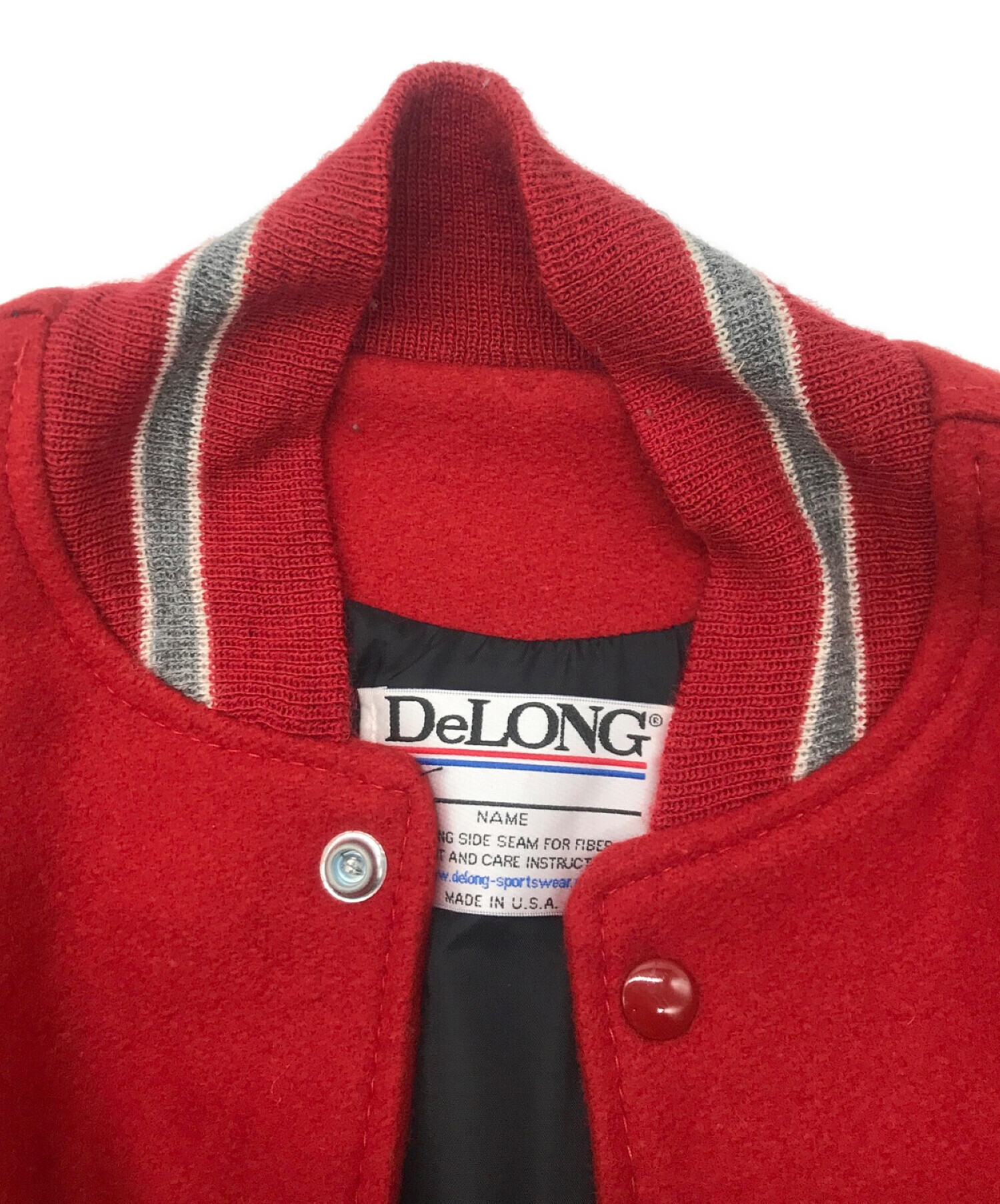 中古・古着通販】DeLong (デロング) 袖レザースタジャン グレー×レッド 