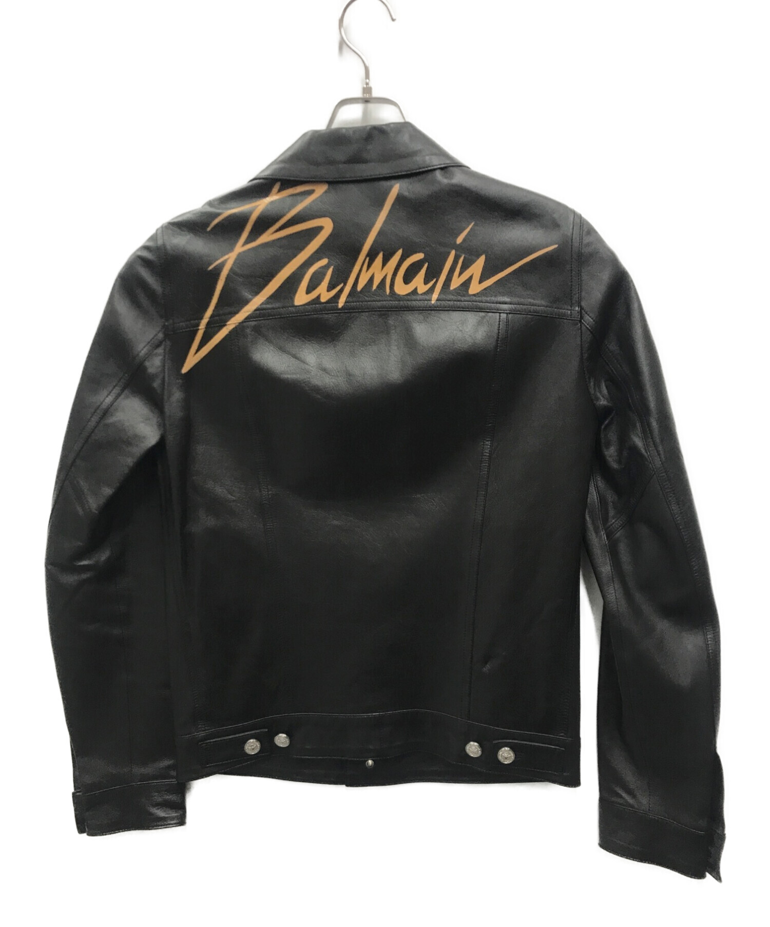 BALMAIN (バルマン) ラムスキン バックロゴ レザー ジャケット ブラック サイズ:44