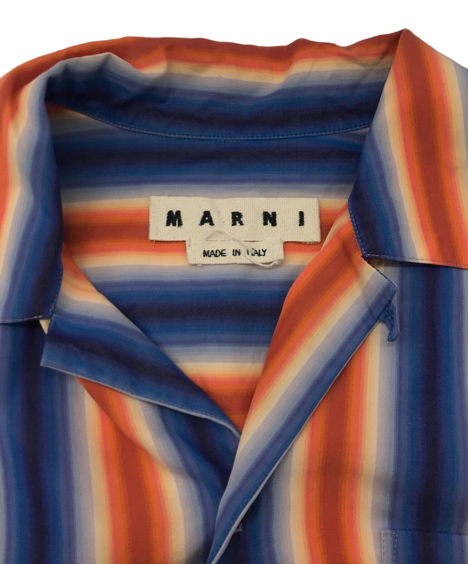 MARNI (マルニ) ストライプ オープンカラーシャツ オレンジ×ブルー サイズ:46