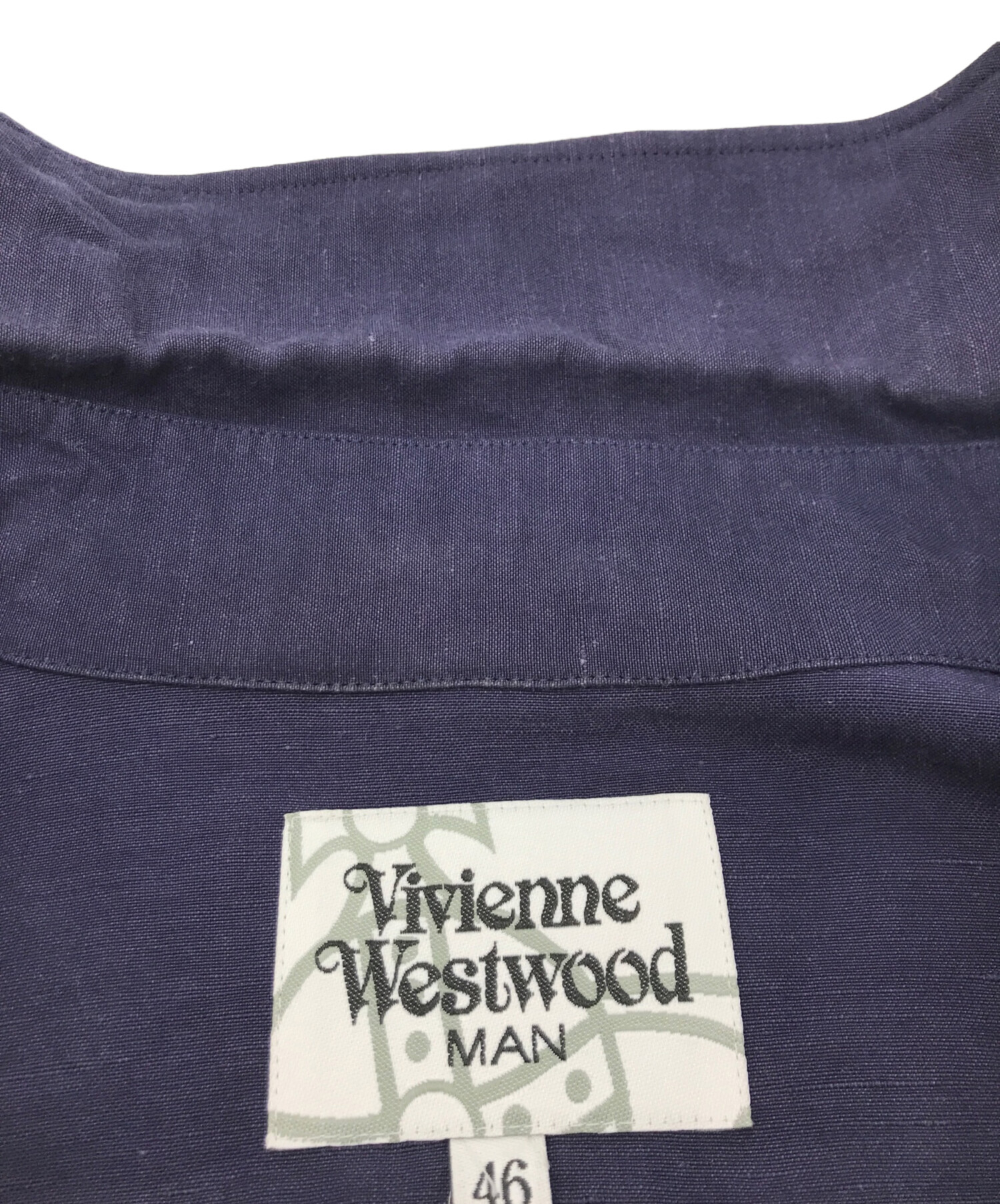 Vivienne Westwood man (ヴィヴィアン ウェストウッド マン) オーブ刺繍リネン混ロングシャツ ネイビー サイズ:46