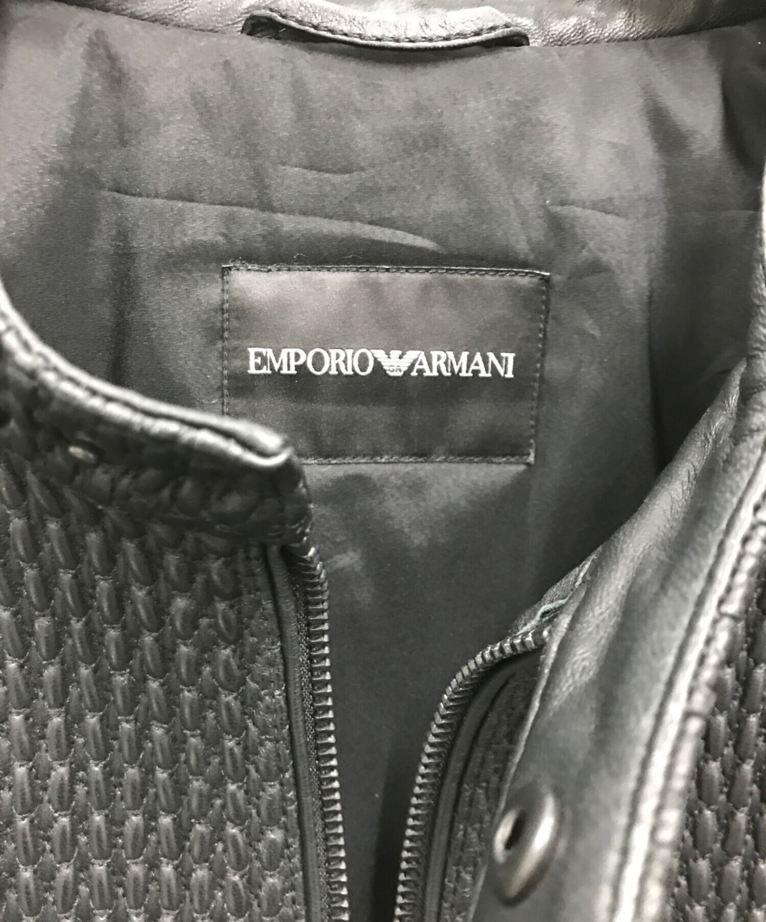 中古・古着通販】EMPORIO ARMANI (エンポリオアルマーニ) 凹凸ラムレザージャケット ブラック サイズ:USA56｜ブランド・古着通販  トレファク公式【TREFAC FASHION】スマホサイト