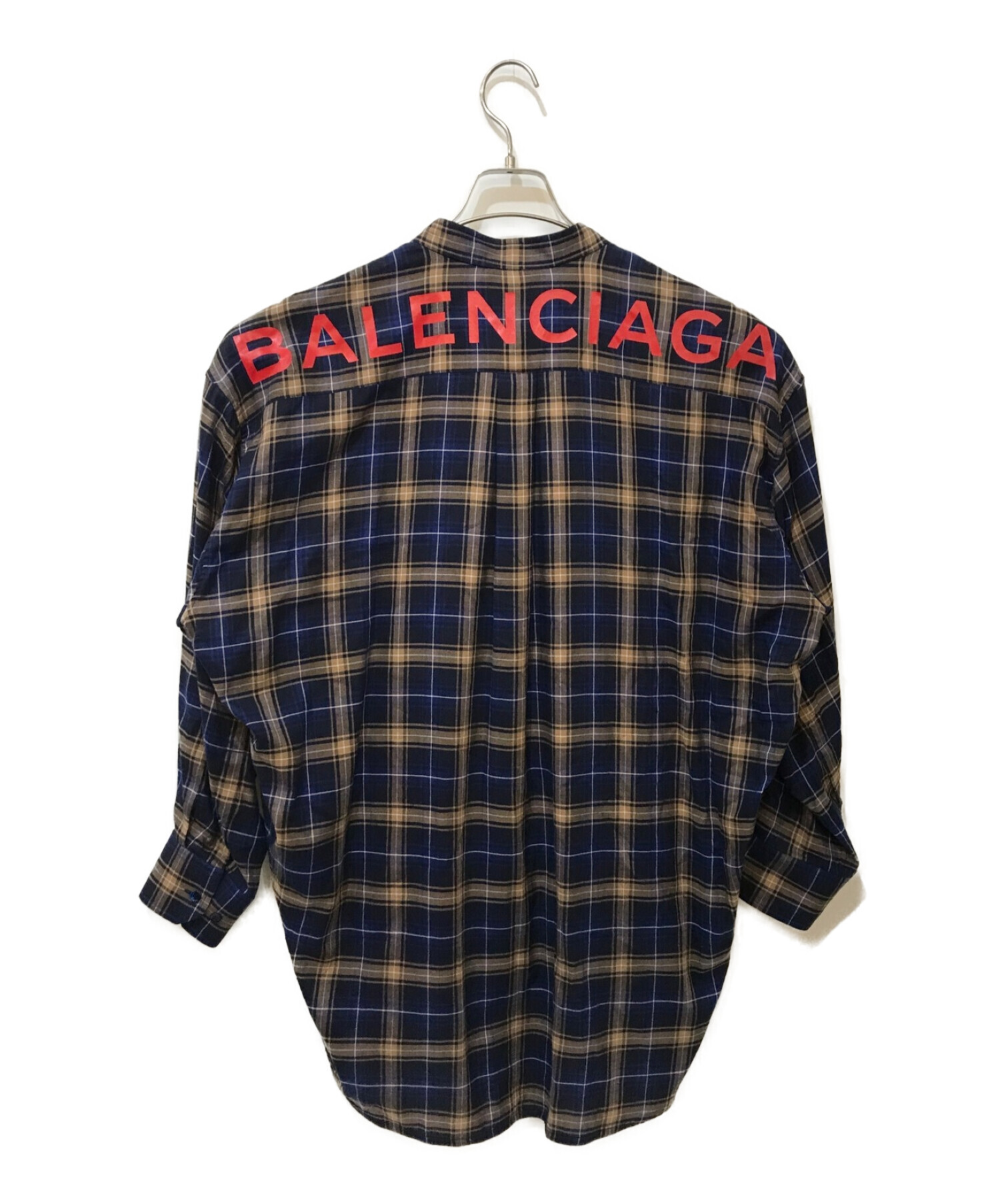 BALENCIAGA (バレンシアガ) チェックシャツ ネイビー サイズ:34