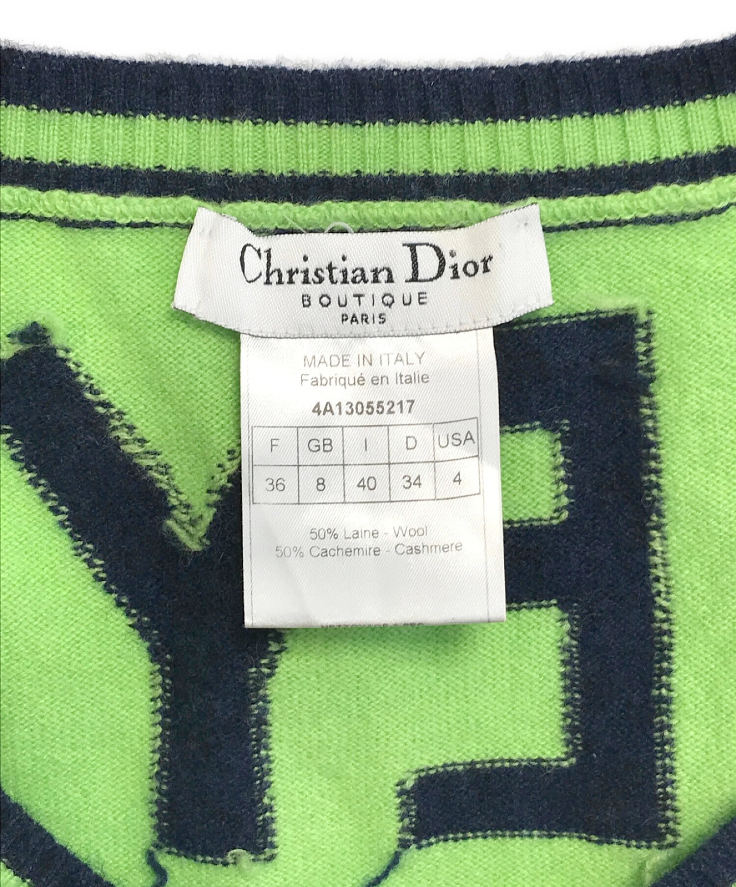 Christian Dior (クリスチャン ディオール) [OLD]ウールカシミヤハートロゴノースリーブニット グリーン サイズ:S
