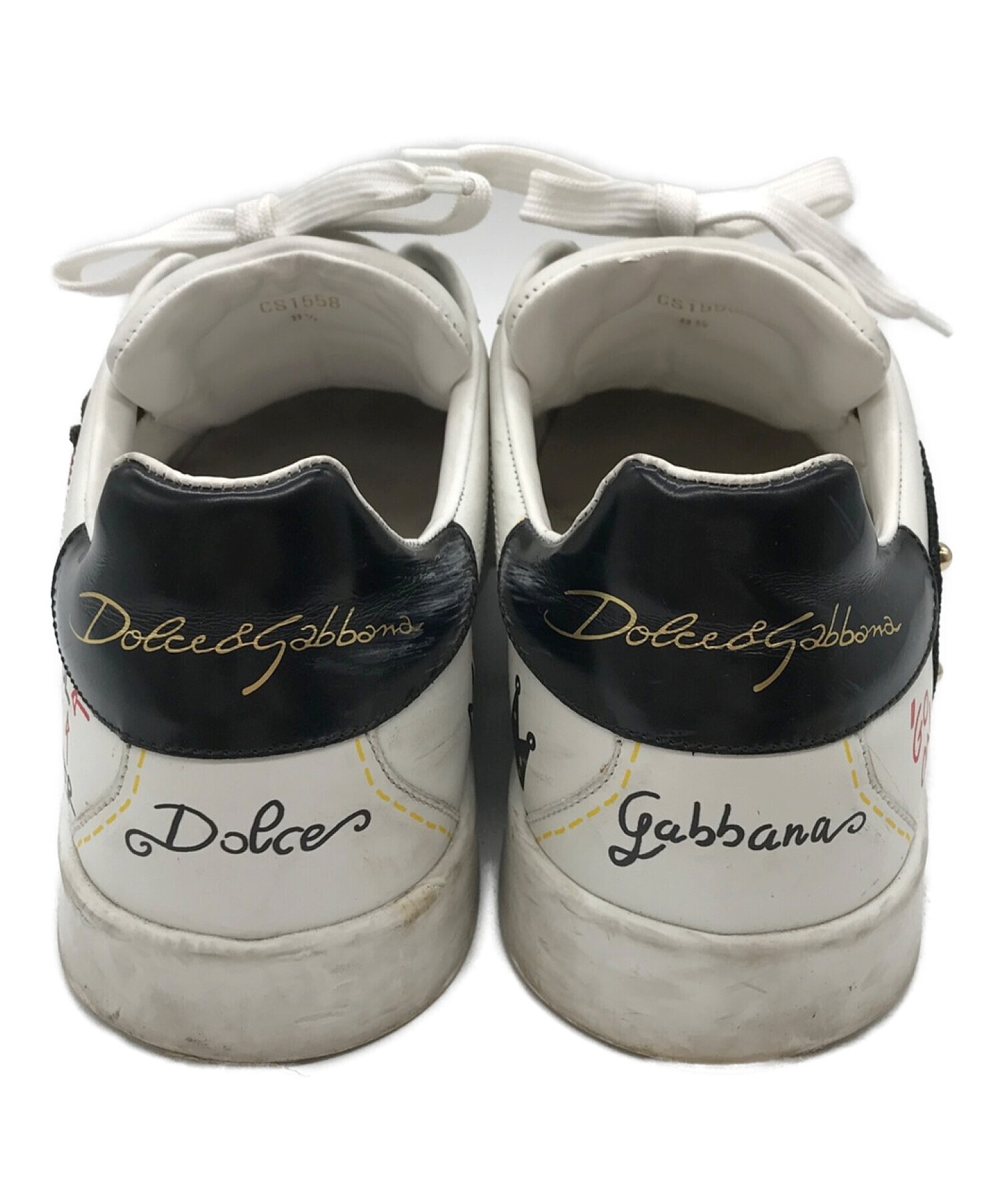 DOLCE & GABBANA (ドルチェ＆ガッバーナ) プリントレザーデコレーションスニーカー ホワイト サイズ:26.5cm
