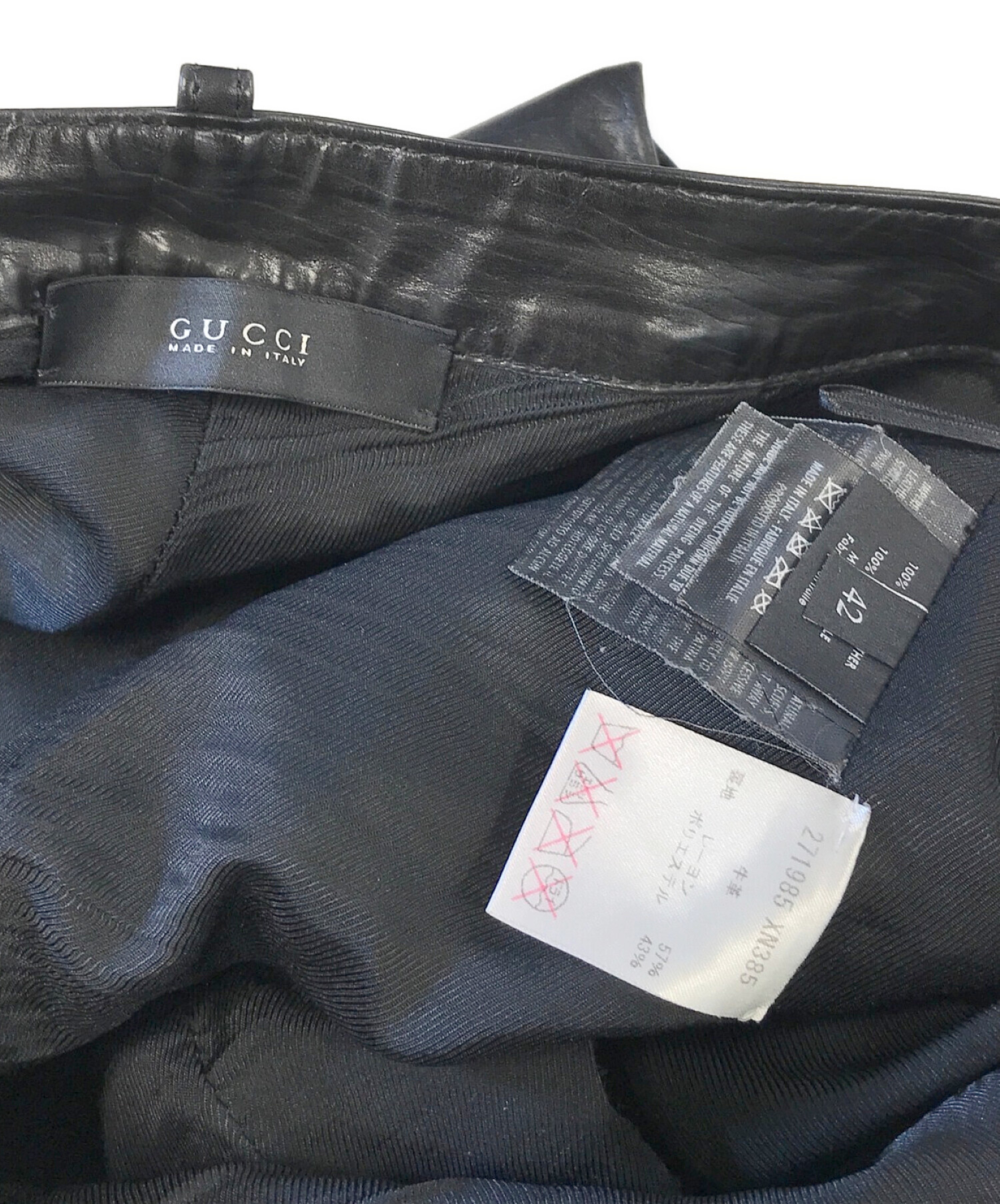 中古・古着通販】GUCCI (グッチ) レザーパンツ ブラック サイズ:42