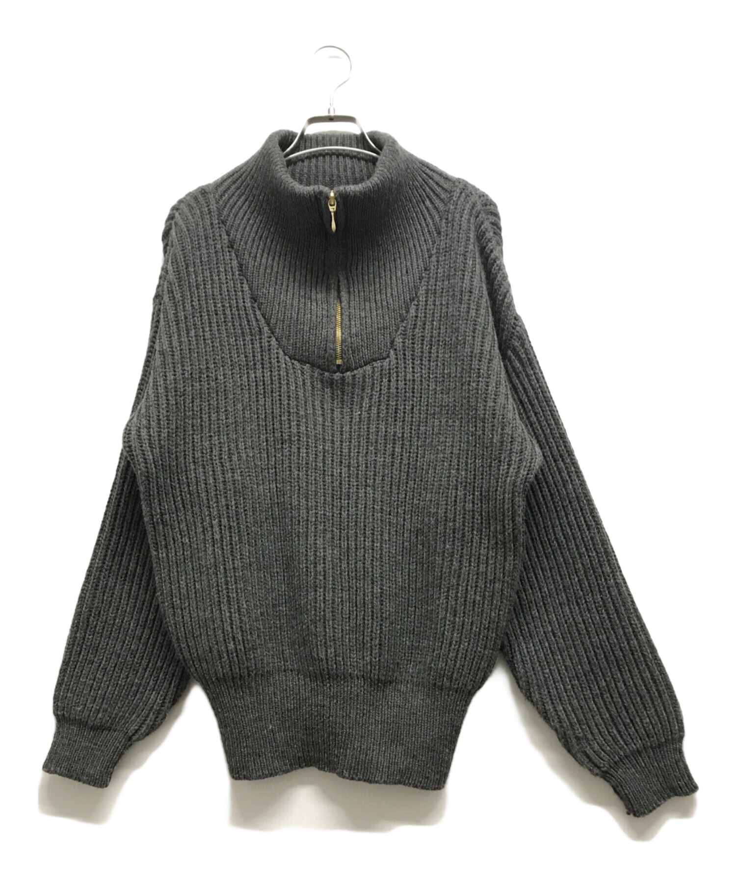 oldderby Knitwear (オールドダービーニットウェア) ハーフジップニット グレー サイズ:S