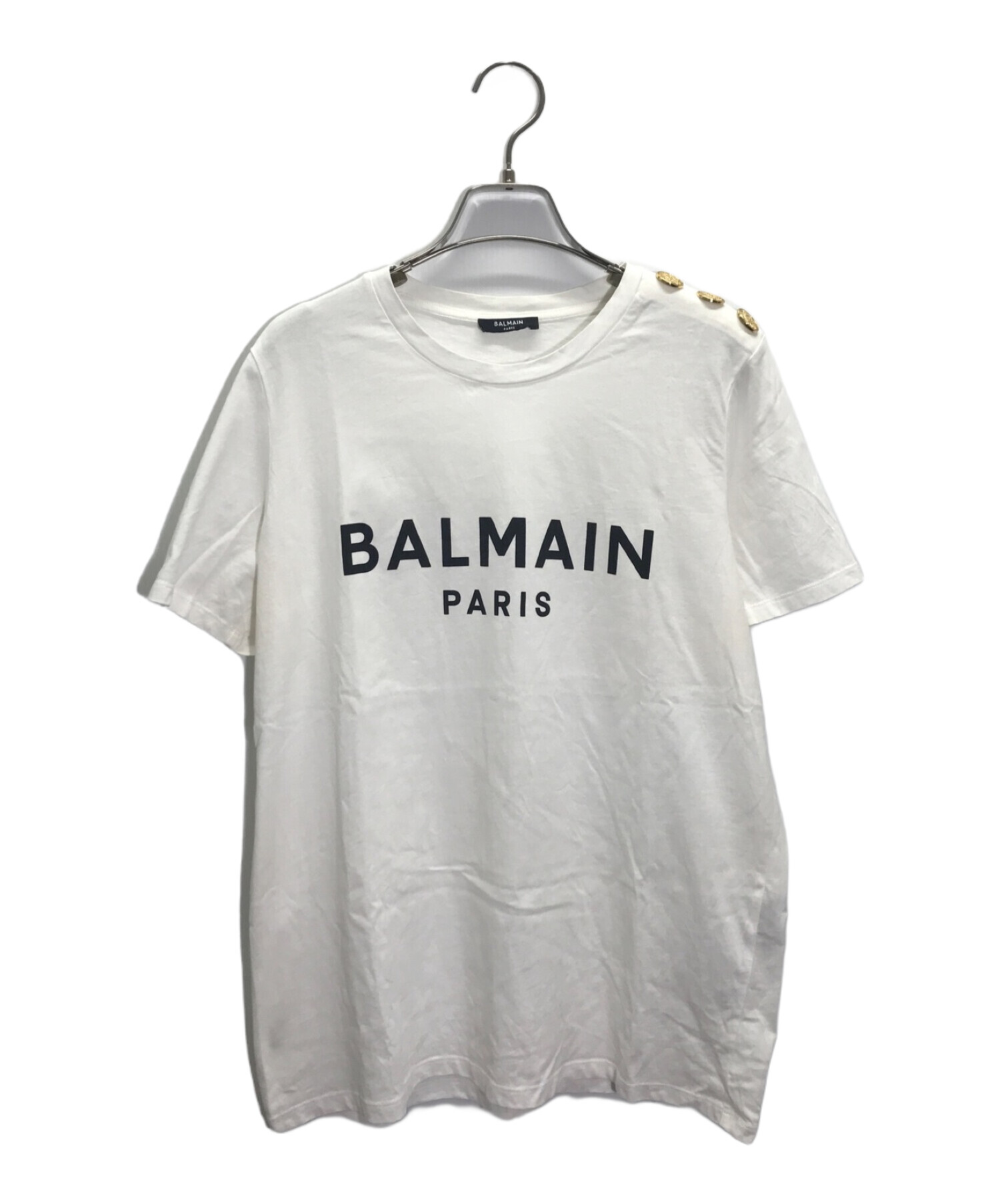 BALMAIN (バルマン) 金釦装飾ロゴTシャツ ホワイト サイズ:L