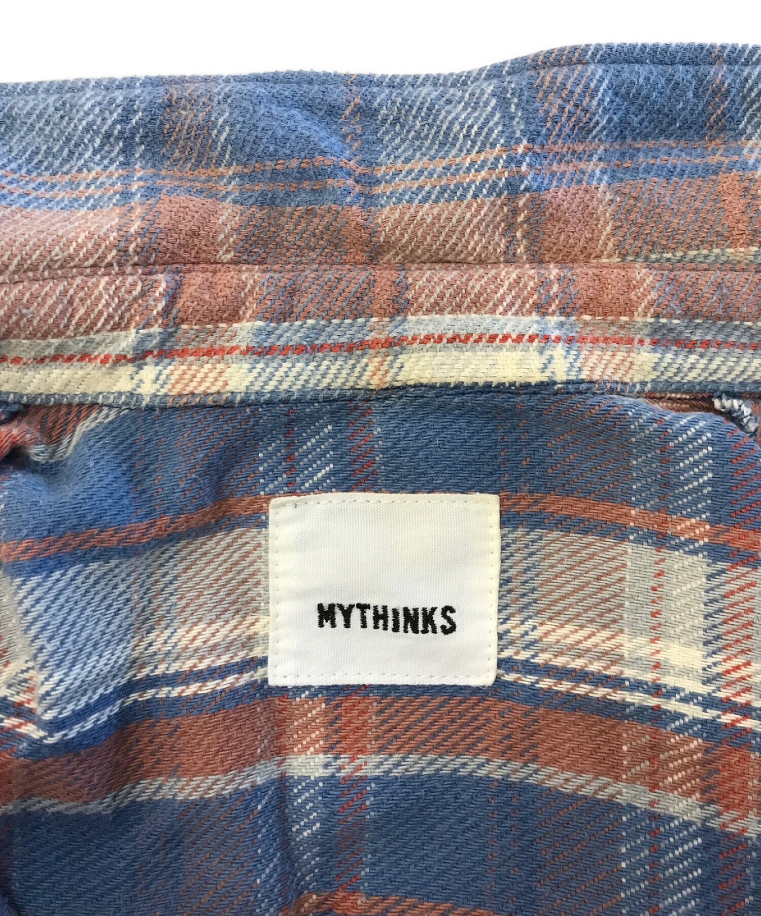 MYTHINKS (マイシンクス) カットオフネルシャツ オレンジ×スカイブルー サイズ:S