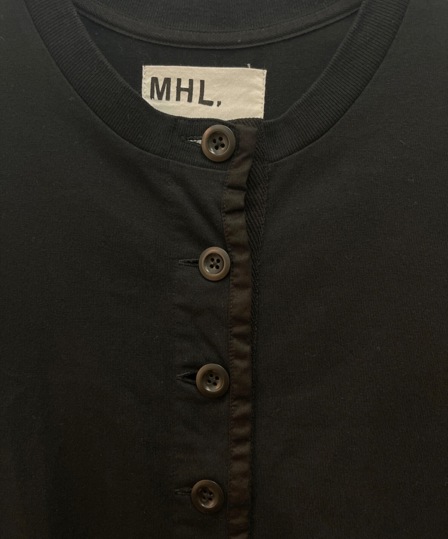 MHL (エムエイチエル) カットソーワンピース　半袖ワンピース　ヘンリーネックワンピース　コットンワンピース ブラック サイズ:2