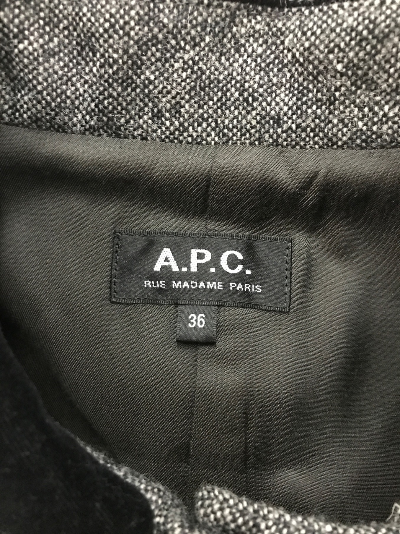 A.P.C. (アー・ペー・セー) 襟ベロアツイードウールコート ブラック サイズ:36