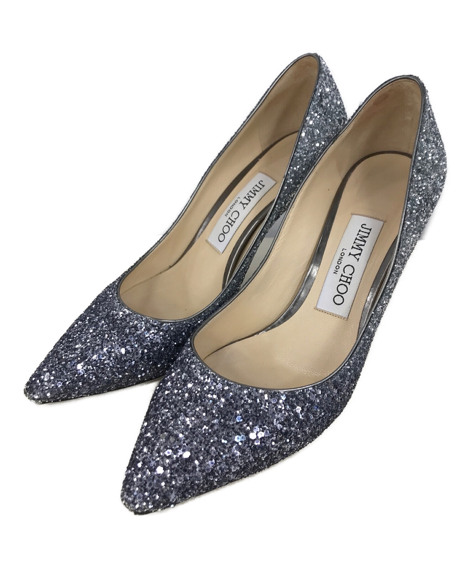 JIMMY CHOO (ジミーチュウ) グリッターポインテッドトゥパンプス シルバー サイズ:SIZE 35.5