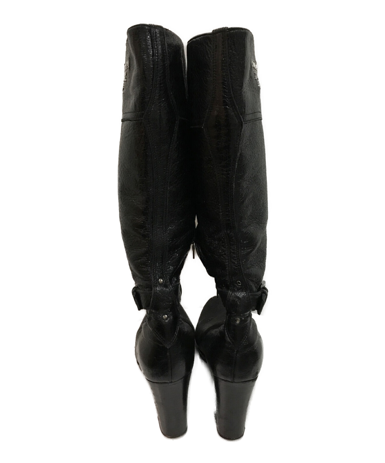 プラダ PRADA ロゴ ベルト ジョッキー ロングブーツ 黒 36 1/2231cmヒールの高さ