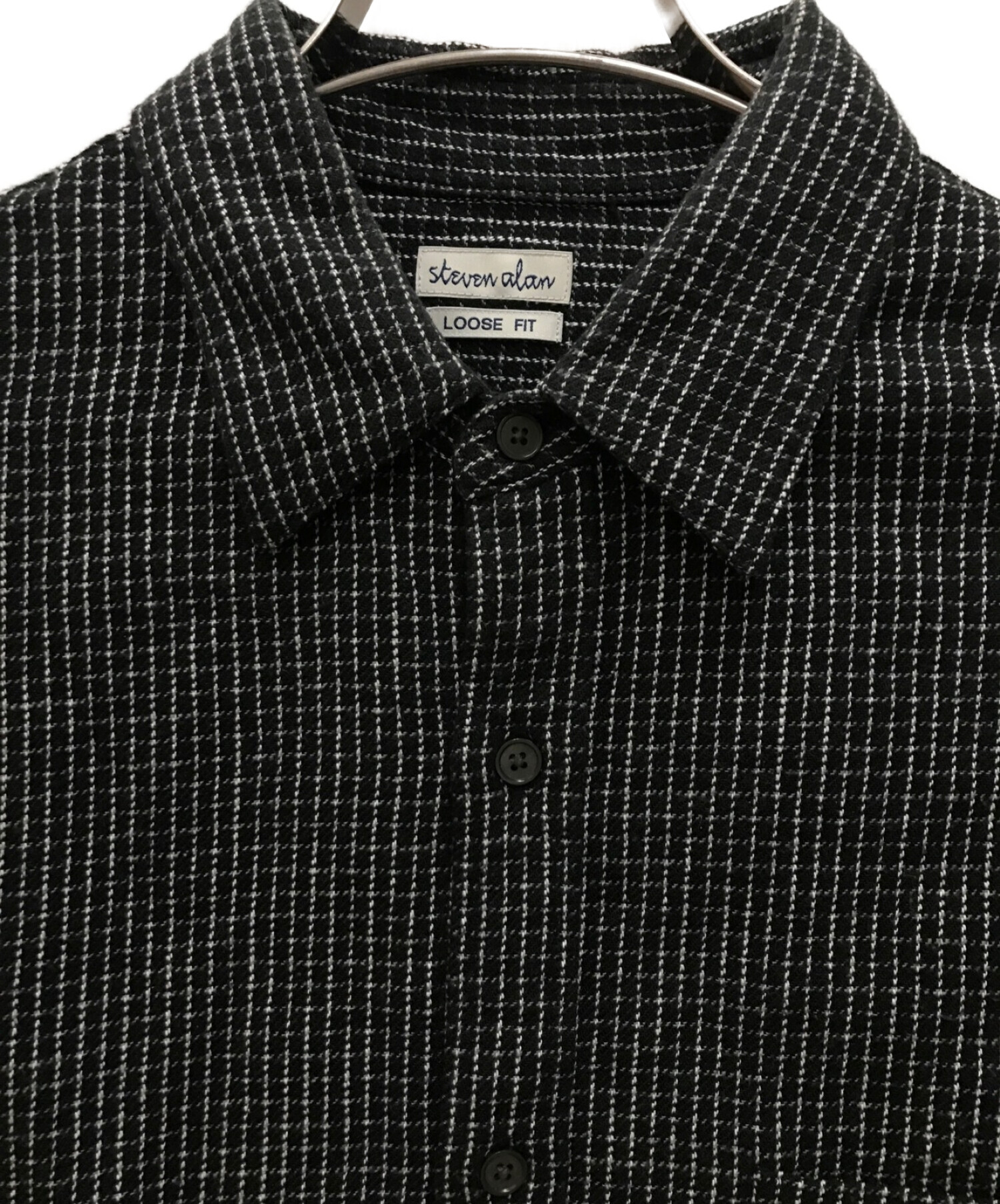 STEVEN ALAN (スティーブンアラン) DRY/NEL CHECK REGULAR COLLAR SHIRT -LOOSE ブラック×ホワイト  サイズ:S