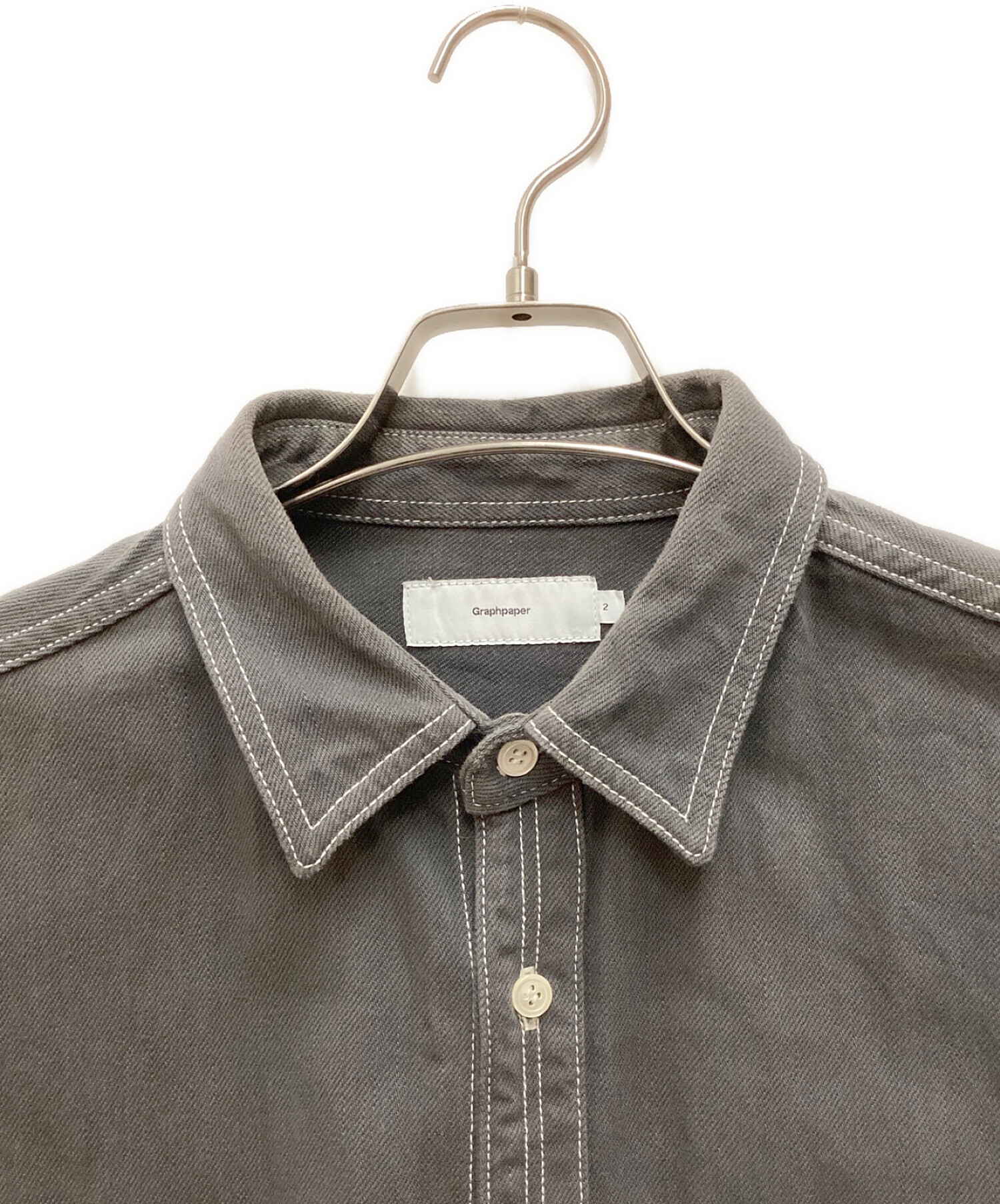 Graphpaper (グラフペーパー) Denim Regular Collar Shirt　長袖デニムシャツ　オーバーサイズシャツ グレー  サイズ:2