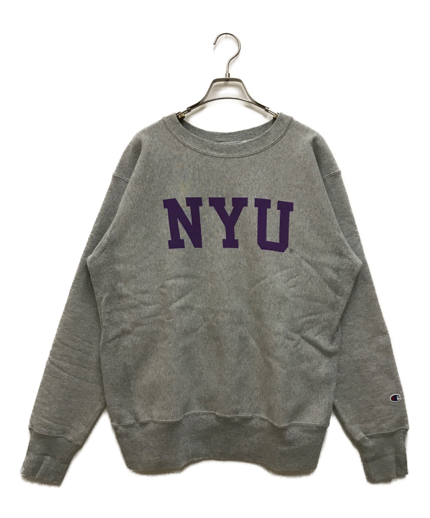 Champion (チャンピオン) NYUラバープリント　RWスウェット　Reverse Weave Crew Sweat　 リバースウィーブクルーネックスウェット グレー サイズ:SIZE XL