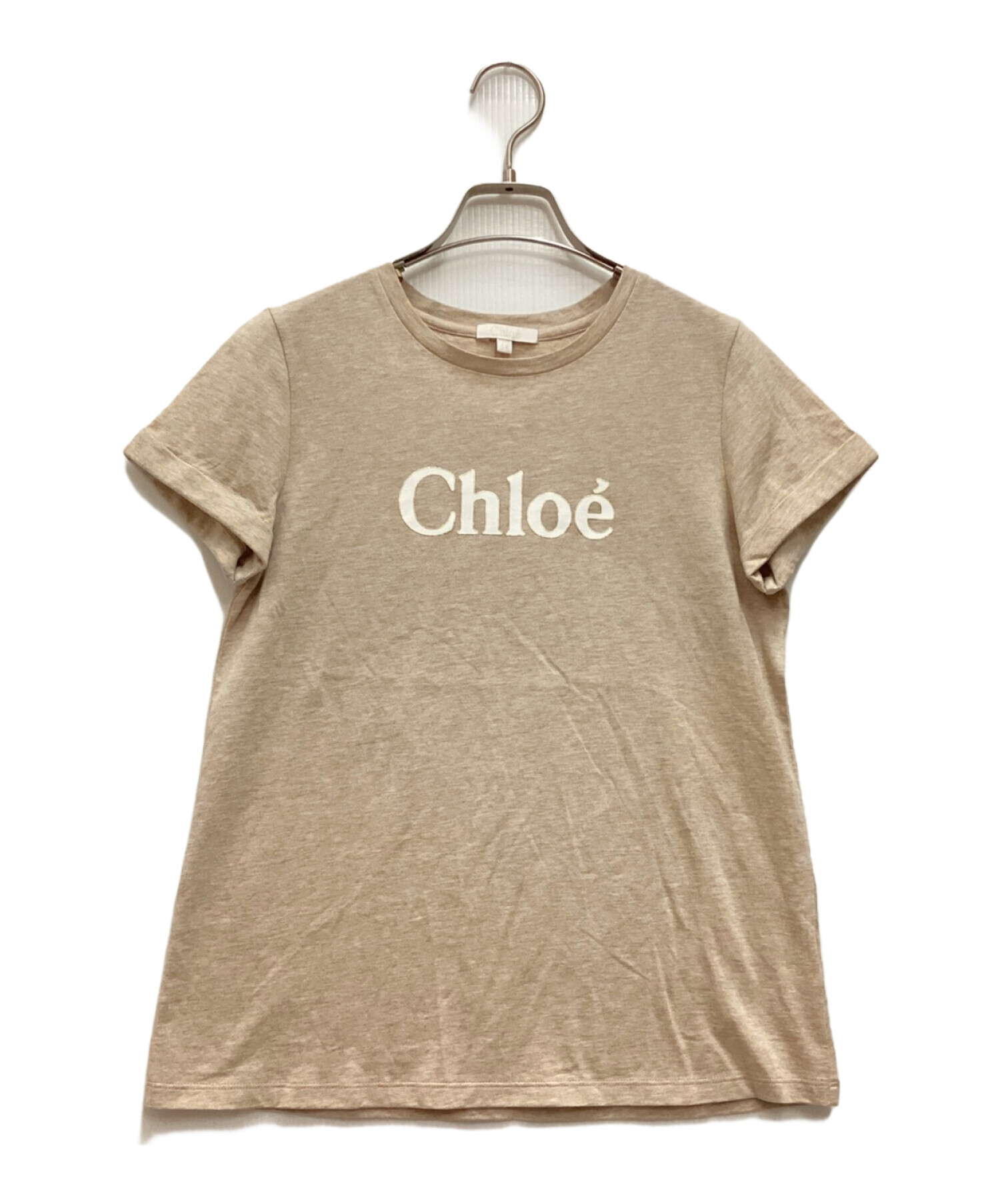 オーガニックコットン100%Chloe ロゴ　ベージュTシャツ　新品　未使用　タグ付