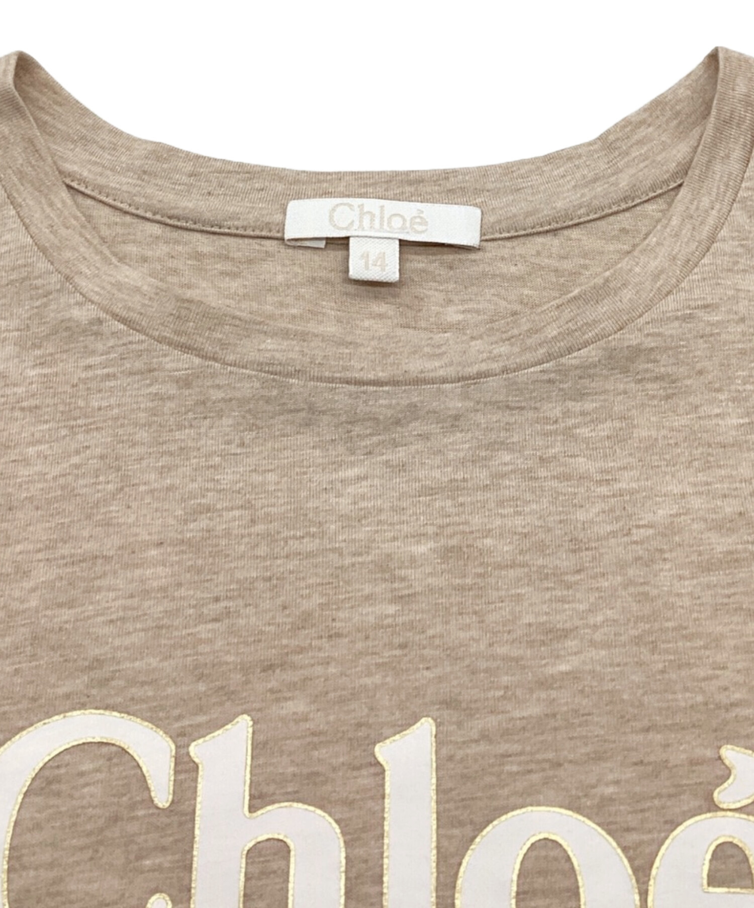 Chloe (クロエ) ロゴプリントTシャツ　クルーネック ベージュ サイズ:14