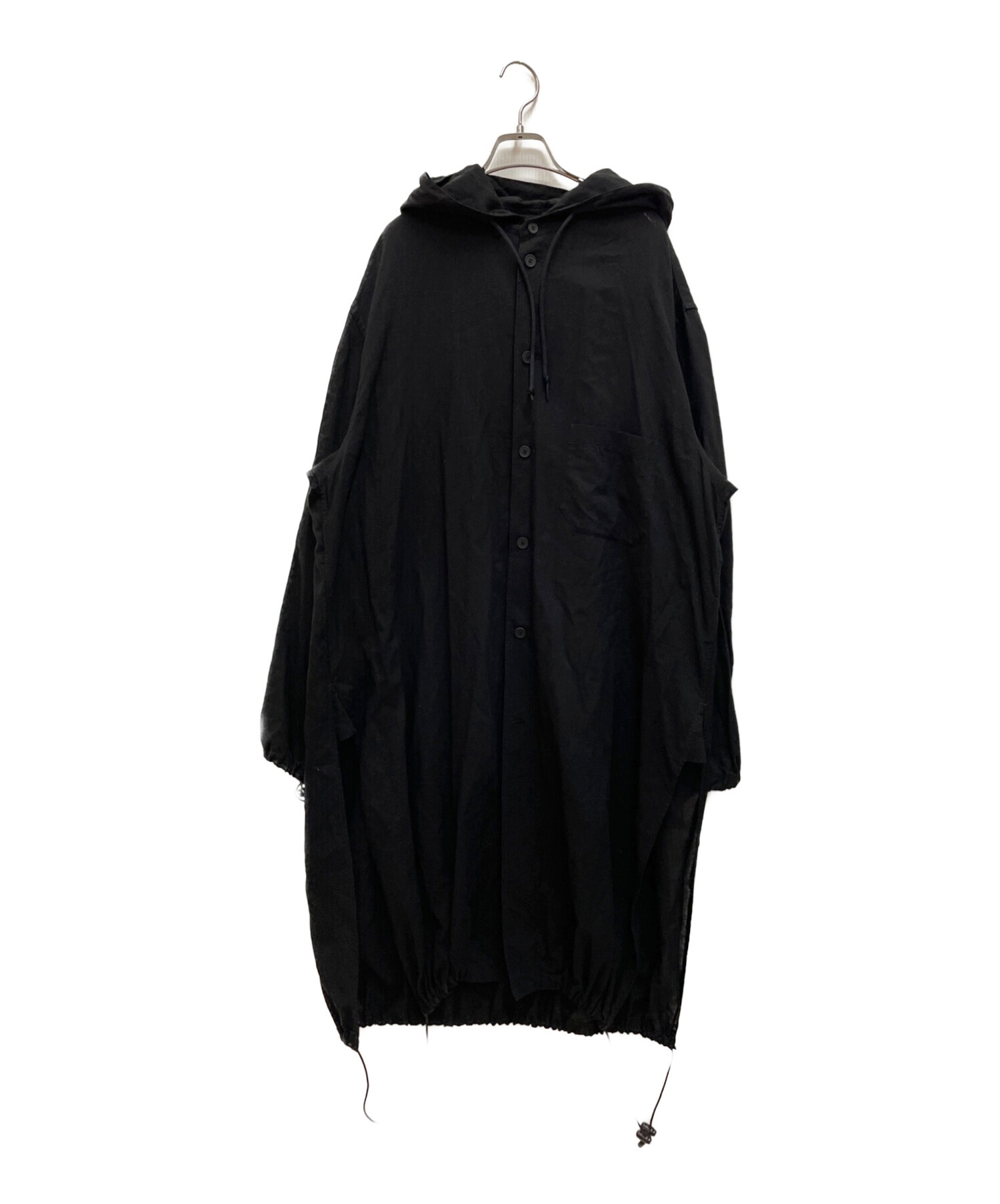 Y-3 (ワイスリー) HOODED LONG SHIRT フーデッドロングシャツ　フーデッドコート　モッズコート ブラック サイズ:SIZE L