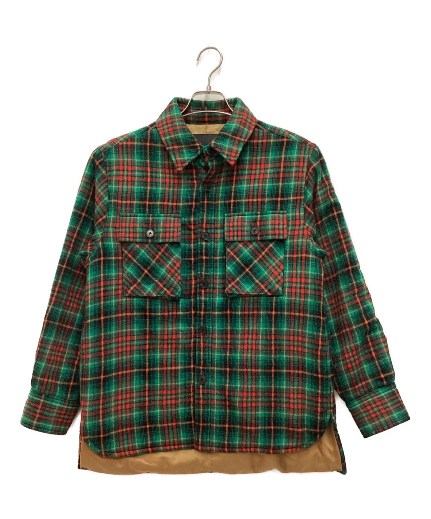CABAN (キャバン) ウール タータンチェックオーバーシャツ　中綿シャツジャケット レッド×グリーン サイズ:S