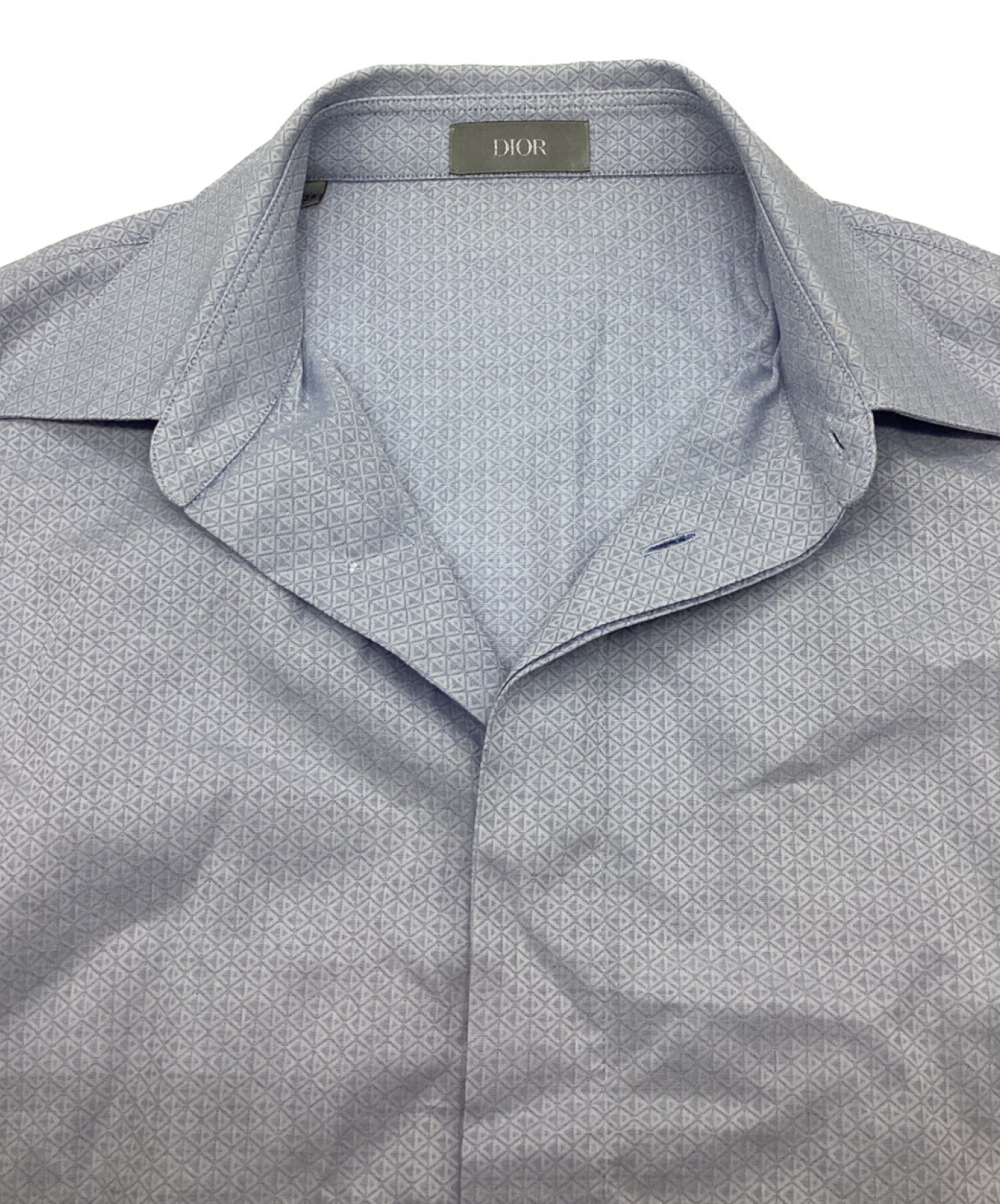 DIOR HOMME (ディオール オム) CDロゴドレスシャツ　柄シャツ　レギュラーカラーシャツ ブルー サイズ:38