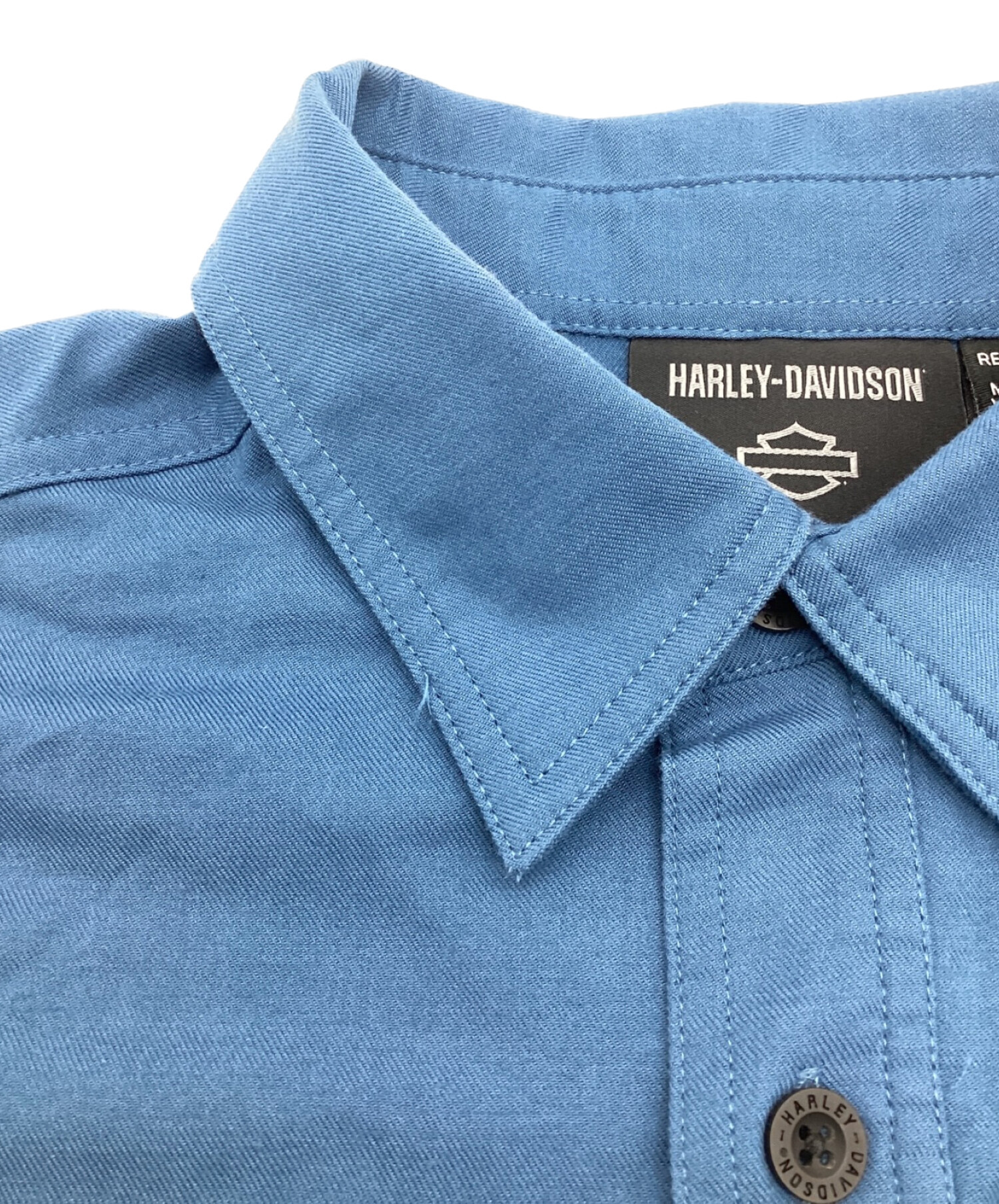HARLEY-DAVIDSON (ハーレーダビッドソン) 刺繍半袖ワークシャツ ブルー サイズ:S
