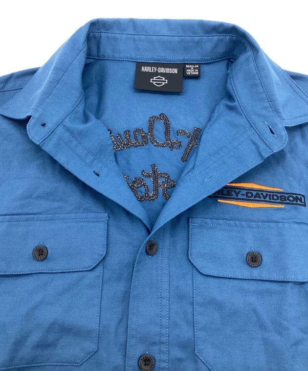 HARLEY-DAVIDSON (ハーレーダビッドソン) 刺繍半袖ワークシャツ ブルー サイズ:S