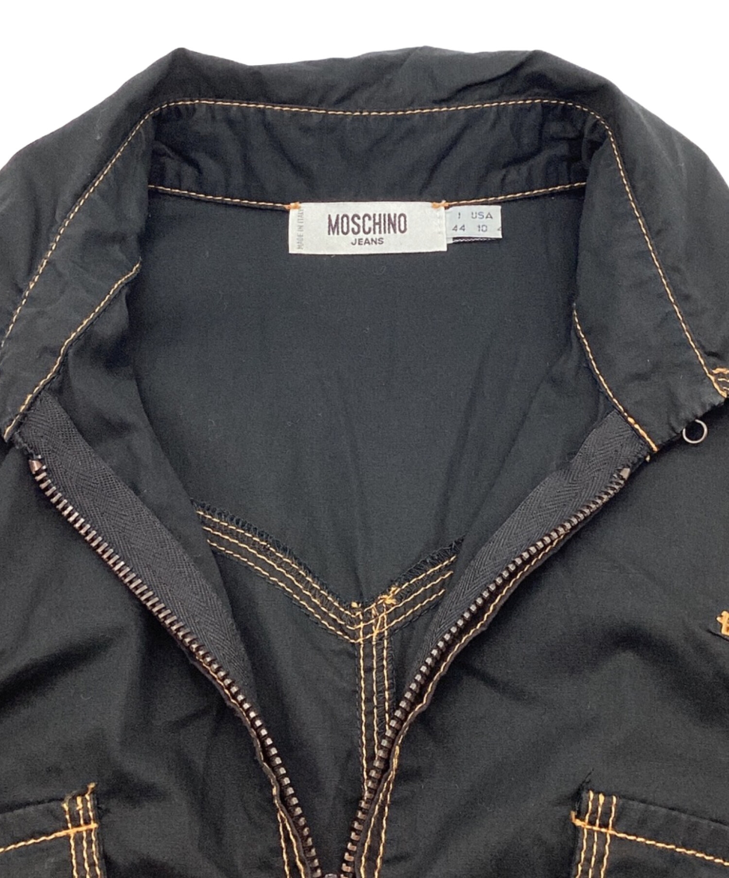 MOSCHINO JEANS (モスキーノジーンズ) ポケットデザインステッチノースリーブワンピース　シャツ　タイト ブラック サイズ:40