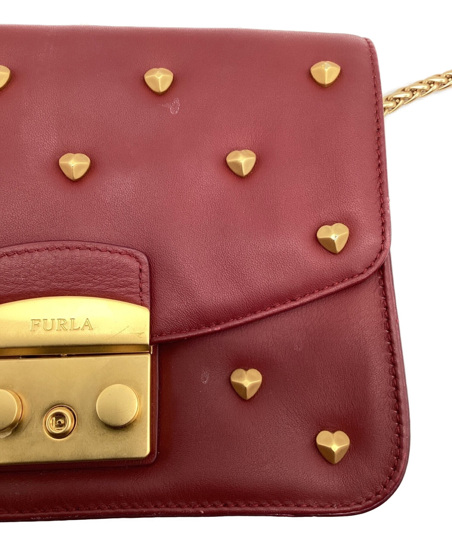 FURLA (フルラ) ショルダーバッグ　ハートスタッズショルダーバッグ ピンク