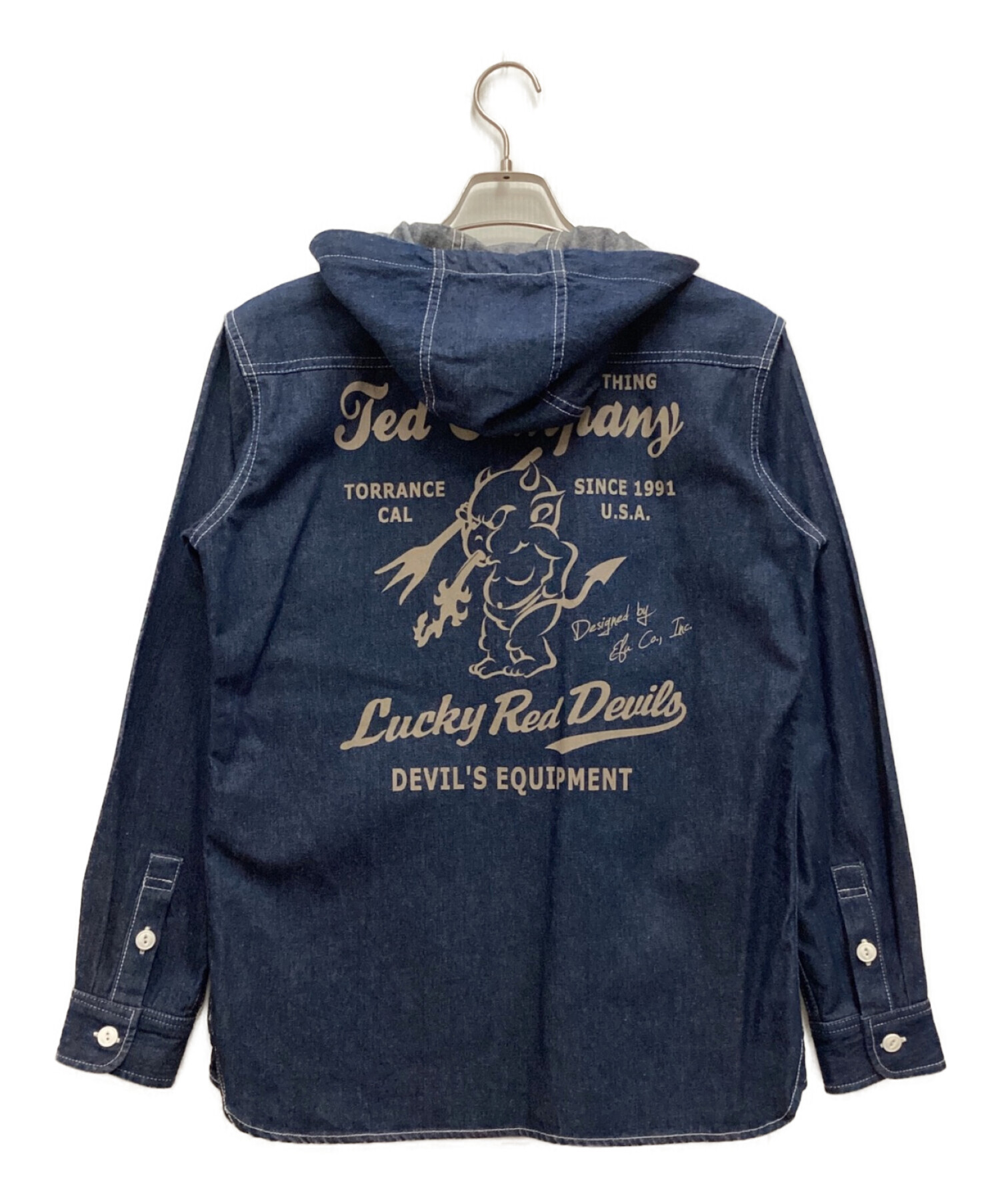 TED COMPANY (テッドカンパニー) デニムシャツ　シャツジャケット　フード　バックデビルプリント インディゴ サイズ:S