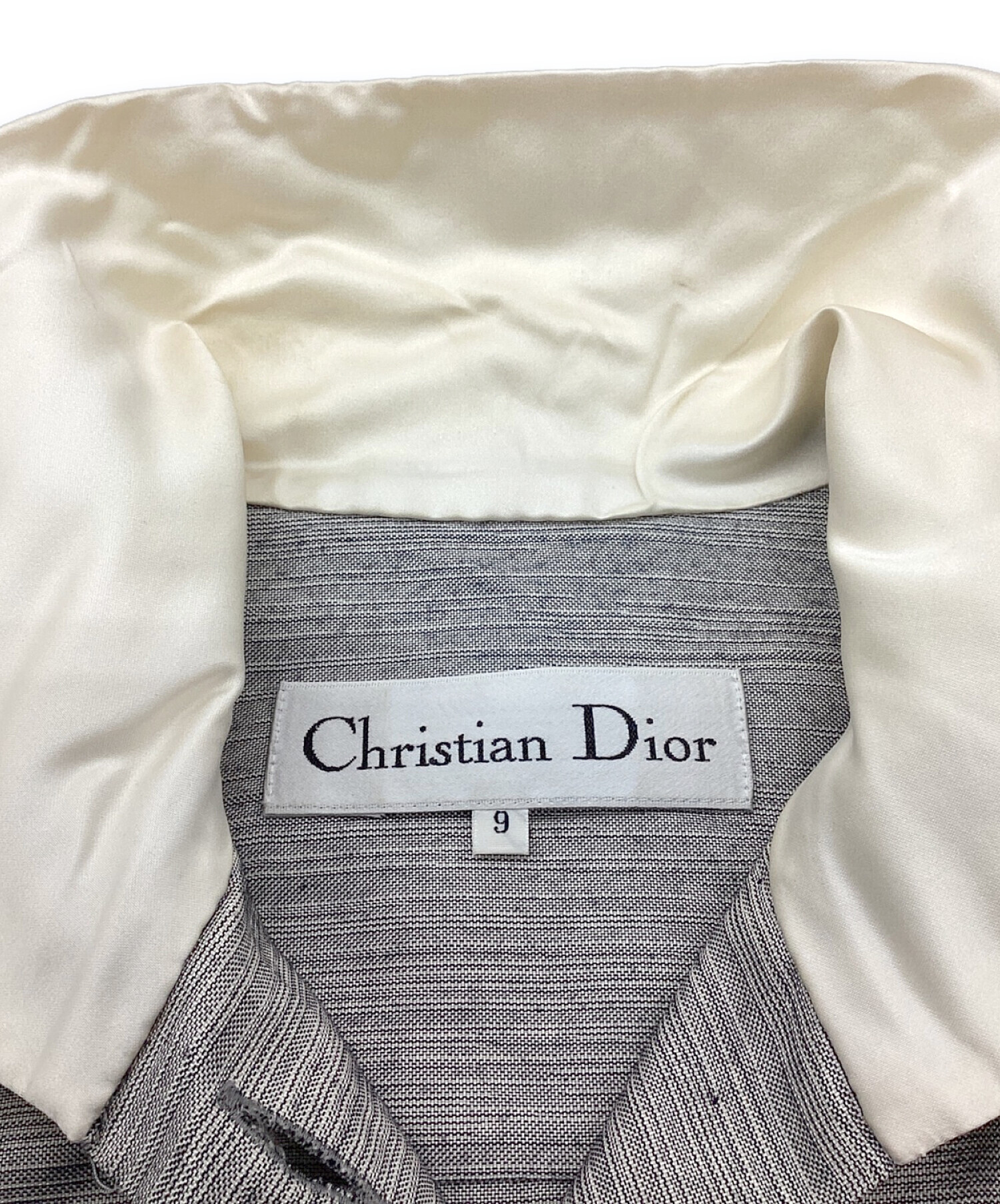 Christian Dior (クリスチャン ディオール) ヴィンテージセットアップ　シルク　ボウタイ　プリーツスカート グレー サイズ:トップス9号　 スカート11号