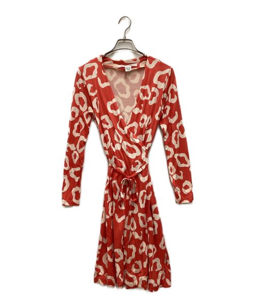 【中古・古着通販】DIANE VON FURSTENBERG (ダイアンフォンファステンバーグ) ラップワンピース シルク 総柄 レッド  サイズ:6｜ブランド・古着通販 トレファク公式【TREFAC FASHION】スマホサイト