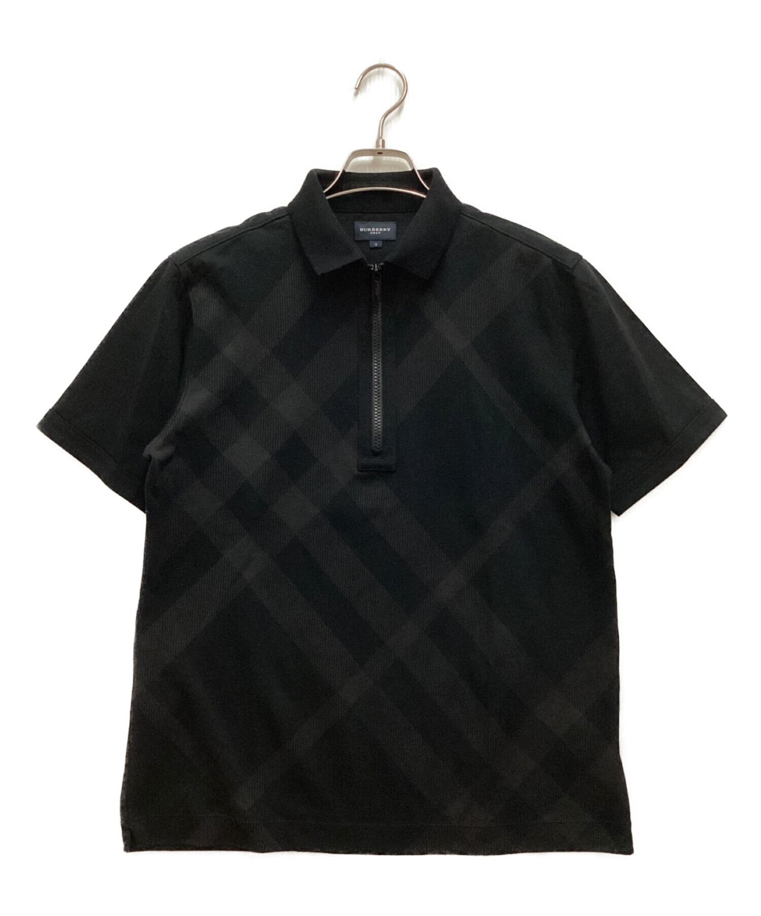 BURBERRY GOLF (バーバリーゴルフ) ポロシャツ　ハーフジップ　チェック　ゴルフウェア ブラック サイズ:3