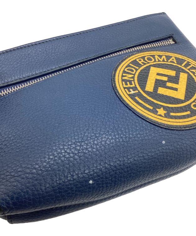 中古・古着通販】FENDI (フェンディ) ロゴパッチレザーポーチ ネイビー