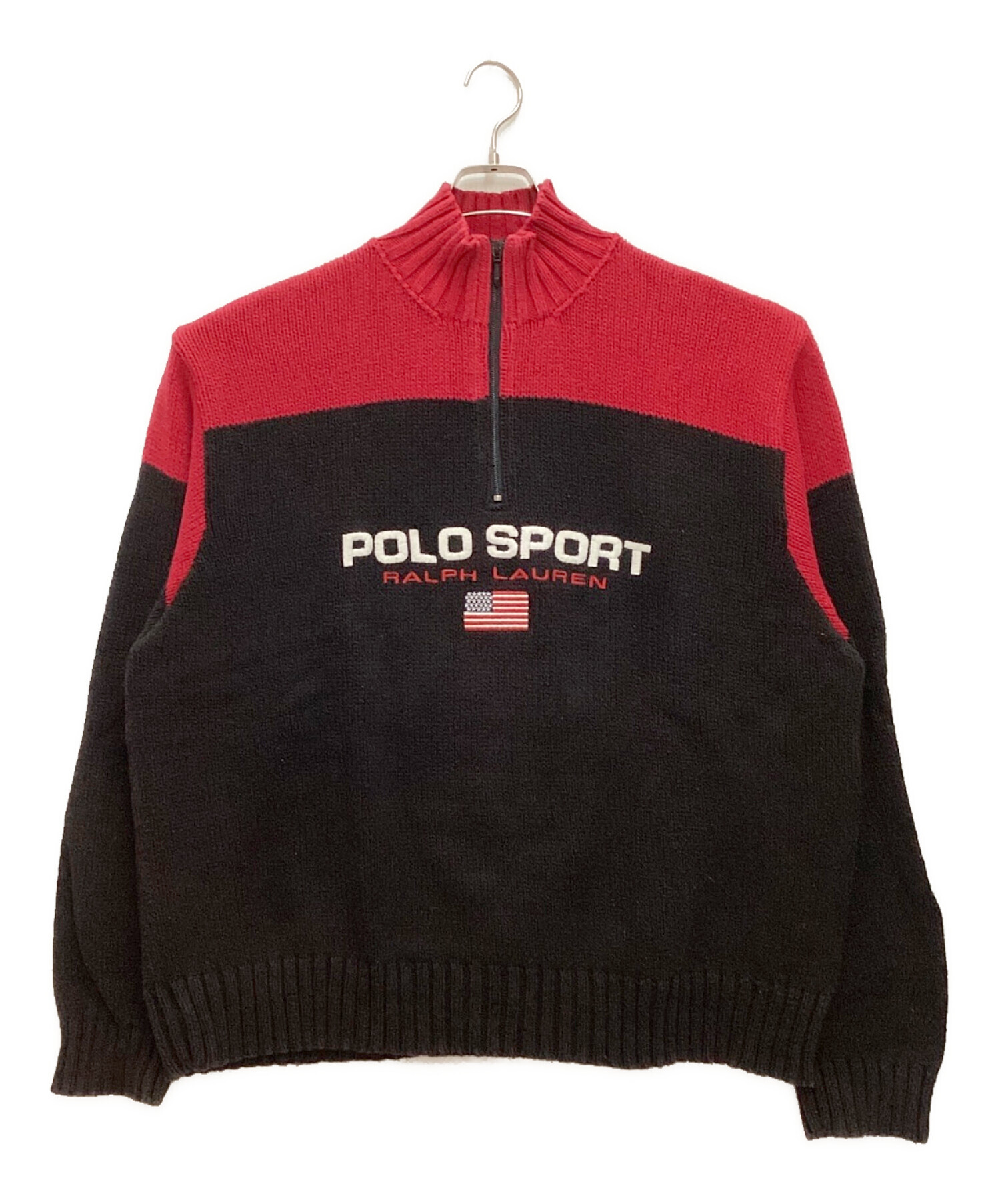 POLO SPORT (ポロスポーツ) ハーフジップニット　バイカラー　ロゴ刺繍 ブラック×レッド サイズ:XL