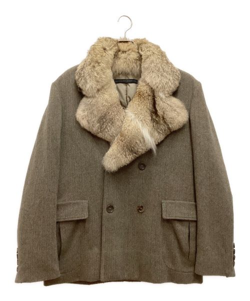 【中古・古着通販】ERMANNO SCERVINO (エルマノシェルビーノ) リアルファー付きウールダブルジャケット ヘリンボーン ダウンライナー  グレー サイズ:50｜ブランド・古着通販 トレファク公式【TREFAC FASHION】スマホサイト