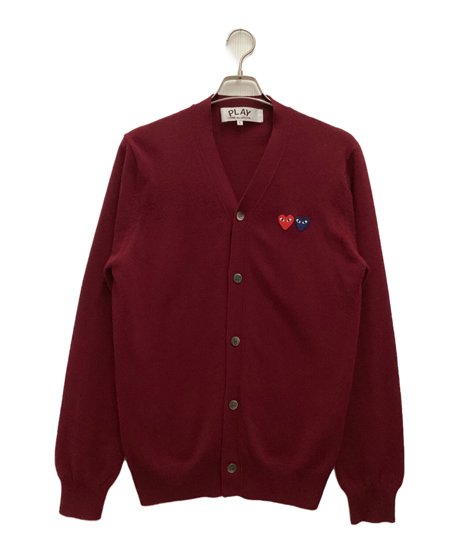 中古・古着通販】PLAY COMME des GARCONS (プレイ コムデギャルソン) Vネックカーディガン レッド  サイズ:L｜ブランド・古着通販 トレファク公式【TREFAC FASHION】スマホサイト