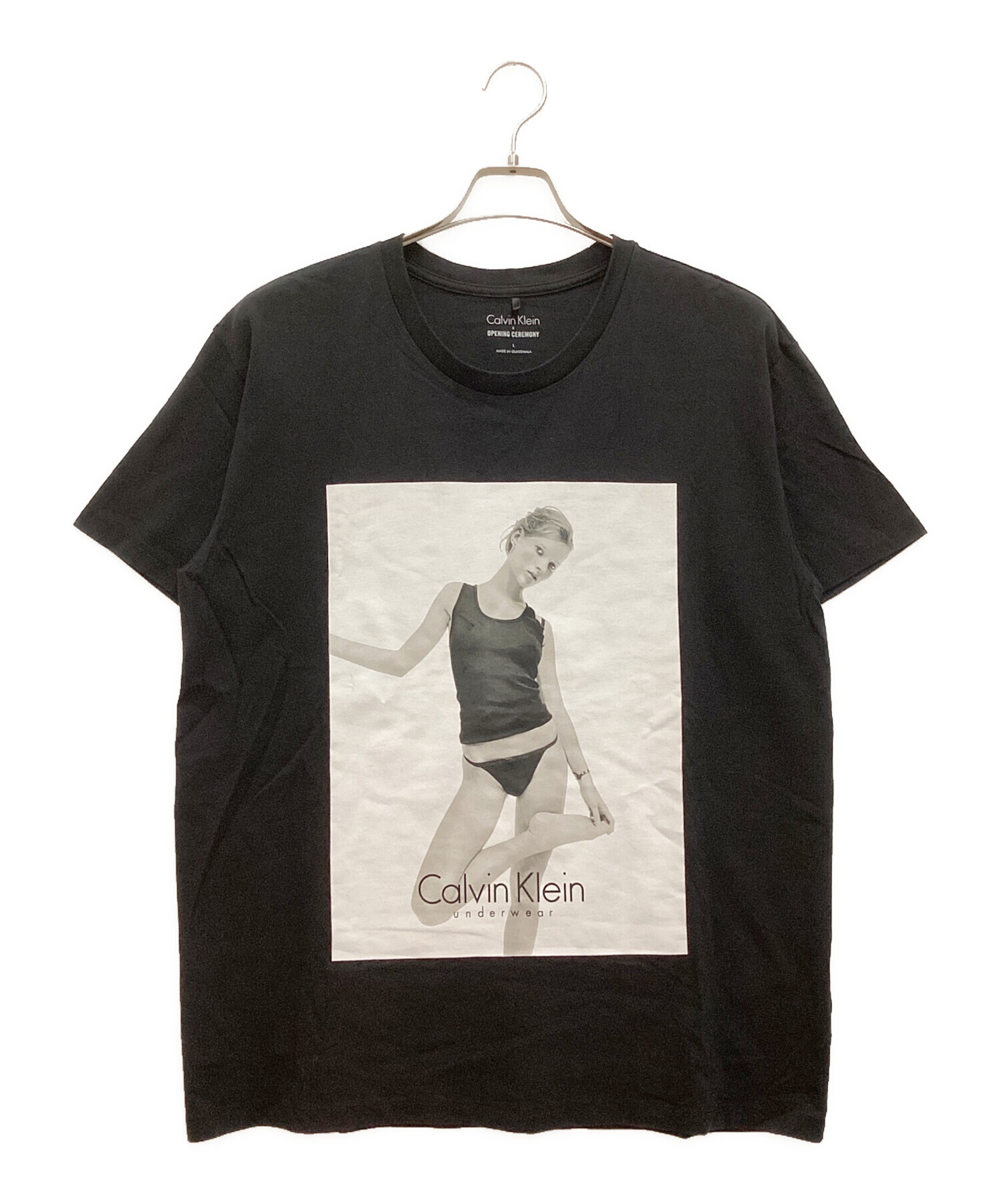 Calvin Klein (カルバンクライン) OPENING CEREMONY (オープニングセレモニー) kate moss TEE /  ケイト・モスT クルーネック プリント コットン ブラック サイズ:L