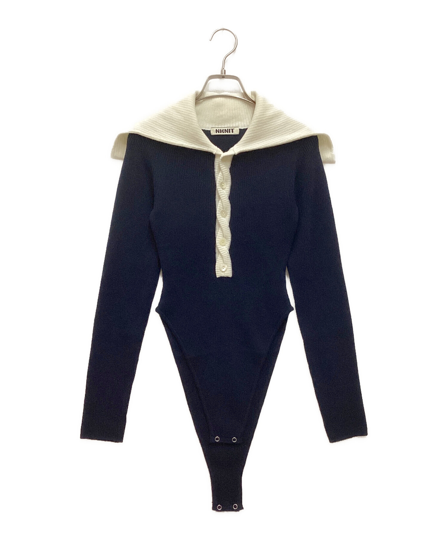 NKNIT (ンニット) sailor collar rib KNIT bodysuit / セーラーカラー リブニット ボディースーツ ネイビー